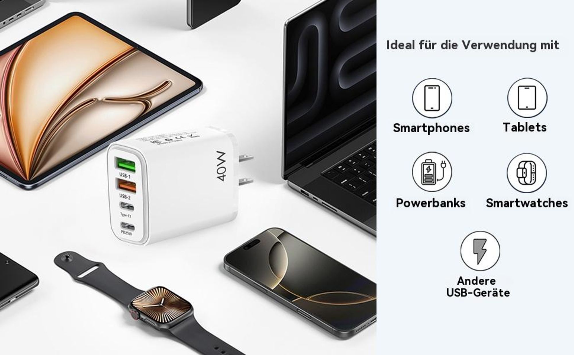 Reiseadapter USA Typ B, Steckdosenadapter für USA Kanada China Japan, Reisestecker mit 2 USB-C (Schnellladung) & 2 USB-A, USA Stecker Ladegerät