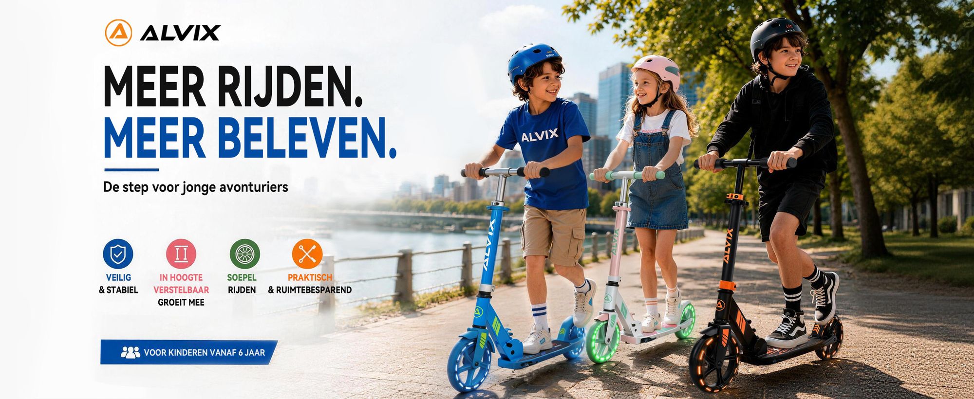 ALVIX kinder scooter met LED-verlichte wielen, verstelbare kinderroller geschikt vanaf 6 jaar, 200 mm wielen, inklapbare scooter met draagriem, belastbaar tot 100 kg