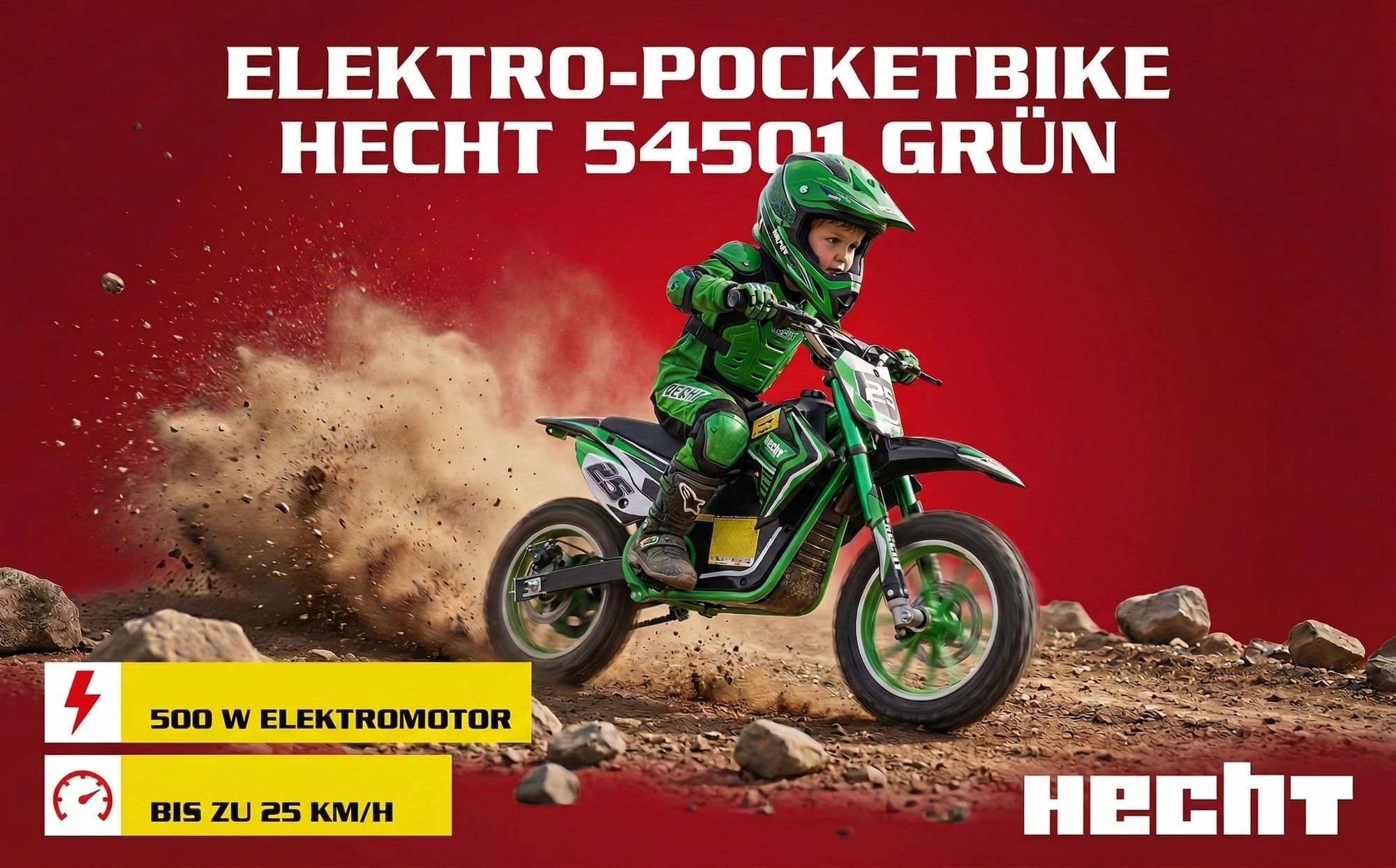 HECHT 54501 Pocketbike | Grün | 500W | 25km/h | 36V | 8Ah Akku | 8-12h Ladezeit