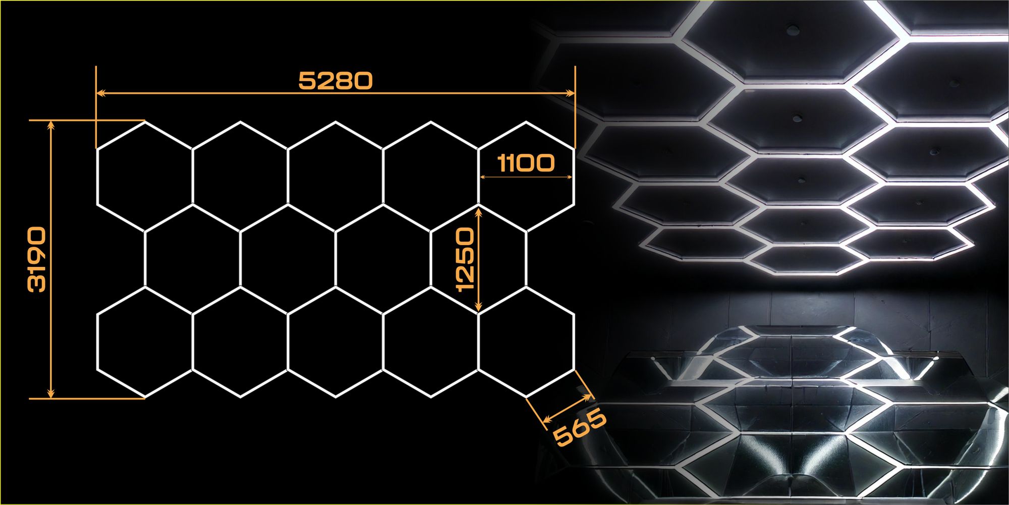 LED Lampe HEXAGON Deckenpaneel Beleuchtung Werkstatt Garage Haus 528x319 cm