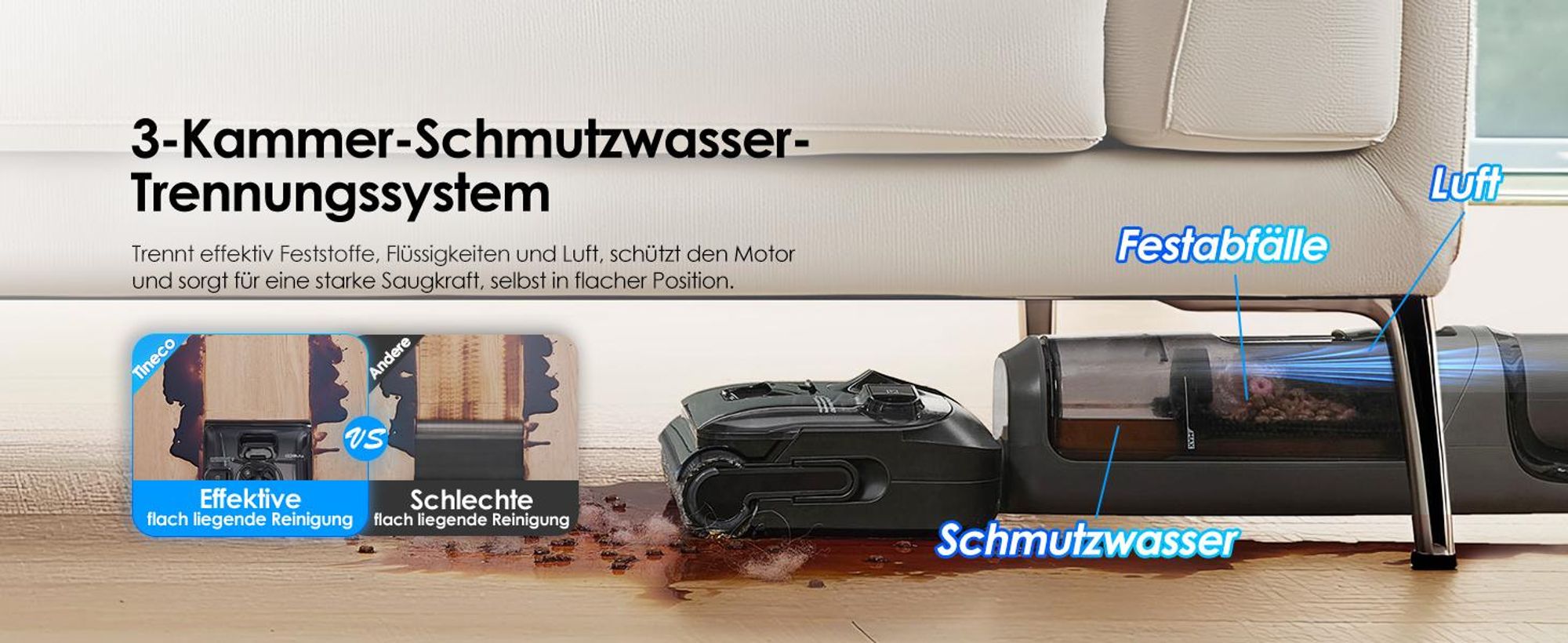 Tineco FLOOR ONE i6 Stretch Nass Trockensauger, Selbstreinigung 5 Min Flashdry, 180° Lay-Flat, 20kPa, 40 Min, Beidseitige Kantenreinigung Waschsauger