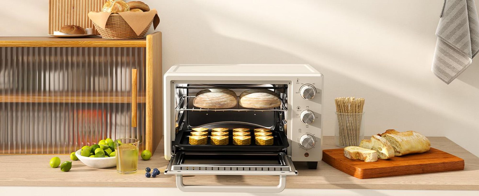HOMCOM Mini Backofen 21L Pizzaofen Miniofen mit Backblech Grillrost Krümmelblech