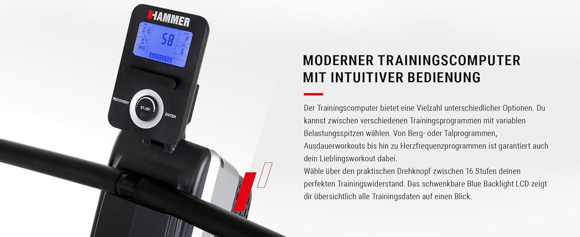 HAMMER Rudergerät Pro Force, 20 Programme, bis 120 kg Nutzergewicht
