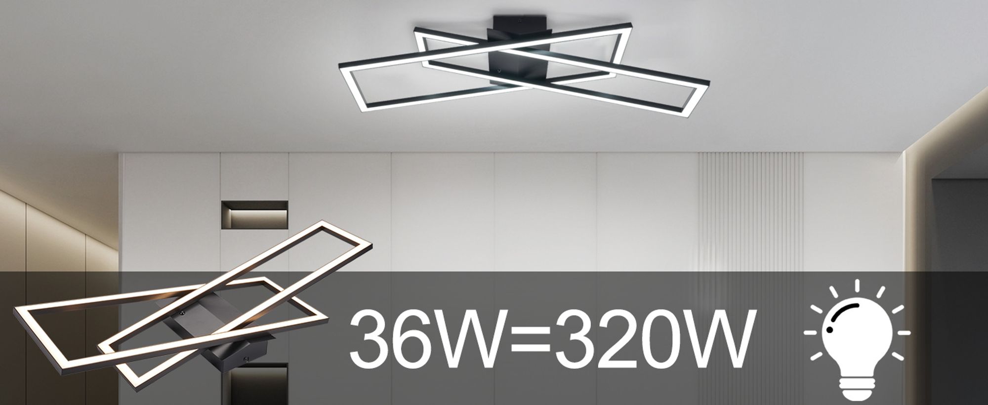 ZMH LED Deckenlampe Schwarz Wohnzimmer Deckenleuchte Dimmbar mit Fernbedienung 36W Modern Schlafzimmerlampe Küchenlampe Flur Eckig Deckenleuchten