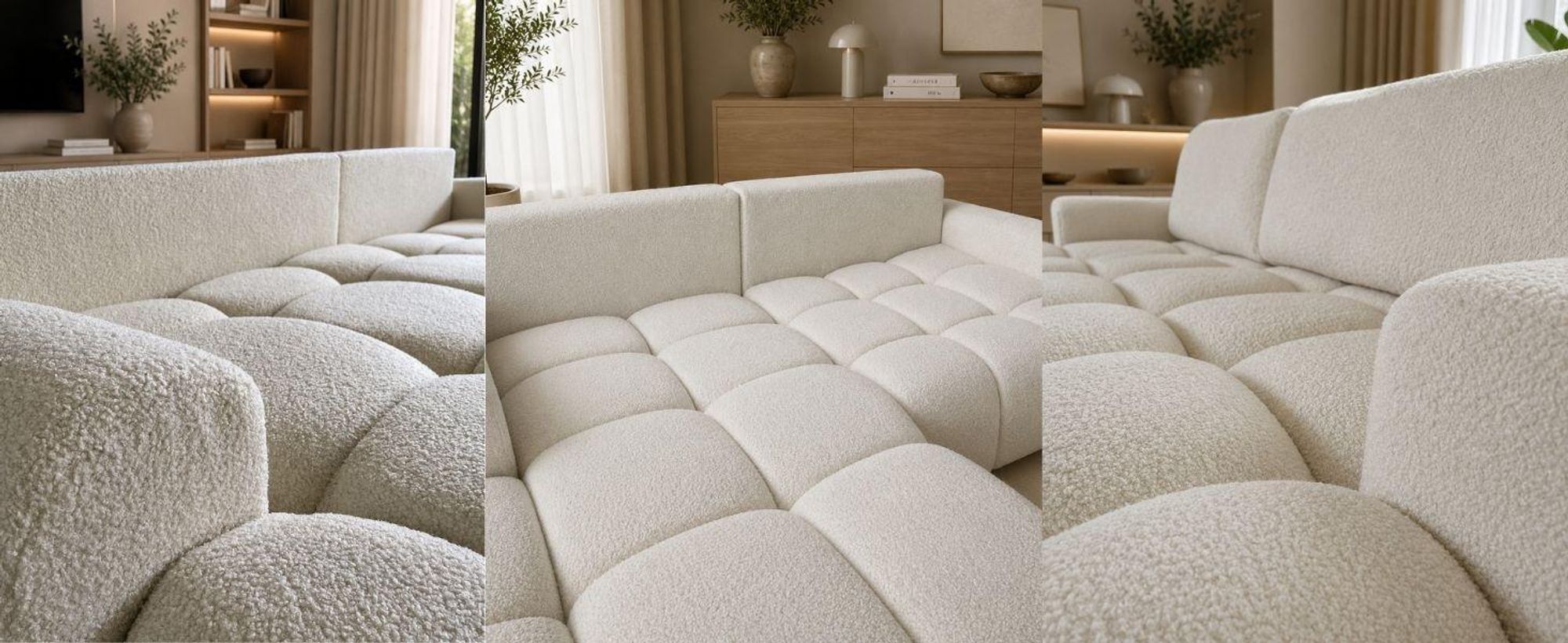 MORELLO Cloud Ecksofa Bouclé mit DL-Mechanismus, Schlaffunktion 140 x 210 cm und Bettkasten, Links – Monte 03