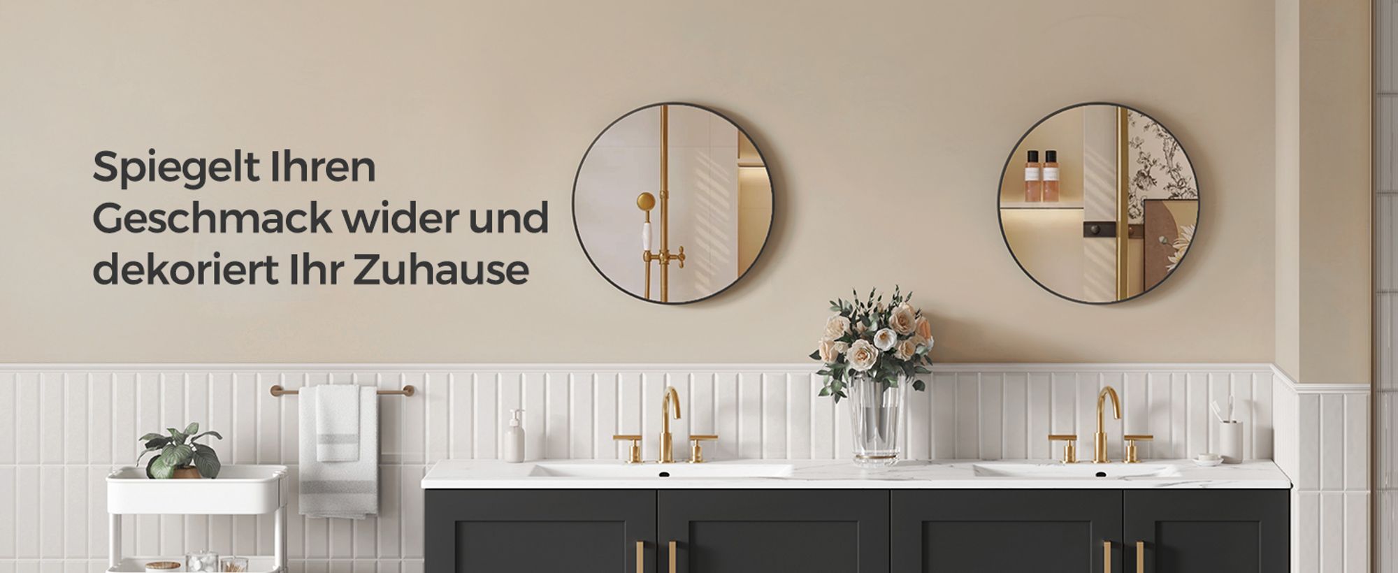 SONGMICS Wandspiegel, runder Badezimmerspiegel mit Metallrahmen, Ø 76 cm, Tintenschwarz