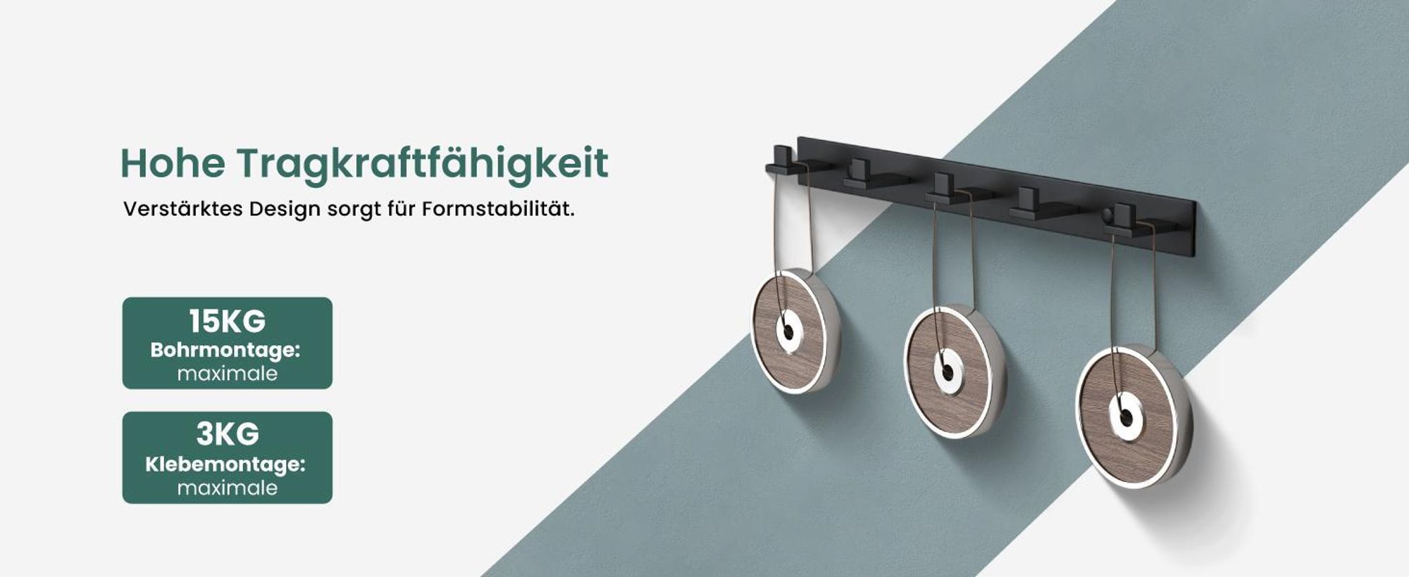 Mai & Mai Kleiderhaken Wandgarderobe Wandhaken aus Edelstahl mit 5 Haken Garderobenleiste Garderobenhaken 46cm Matt weiß Stalo-07