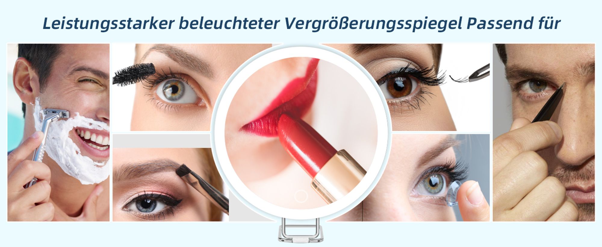 Vergrößerungsspiegel mit Licht 30X, 15cm 3 Farbe Modi Dimmen beleuchtete Make-up-Spiegel mit 30X Vergrößerung, große wiederaufladbare Reise vergrößerte Spiegel mit 3 Saugnäpfen und 360 ° Tisch Stand