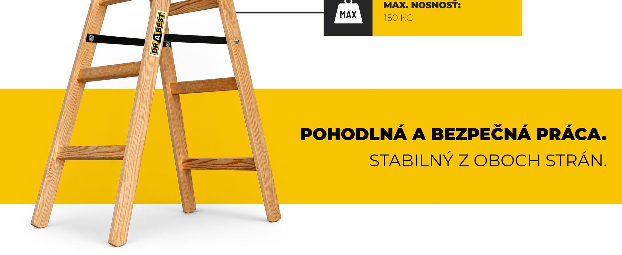 DRABEST | Žebřík - Řada PRO - Malířský žebřík - Dřevěný žebřík - 2 x 4 schody - Oboustranný skládací žebřík - Domácí žebřík - Nosnost do 150 kg