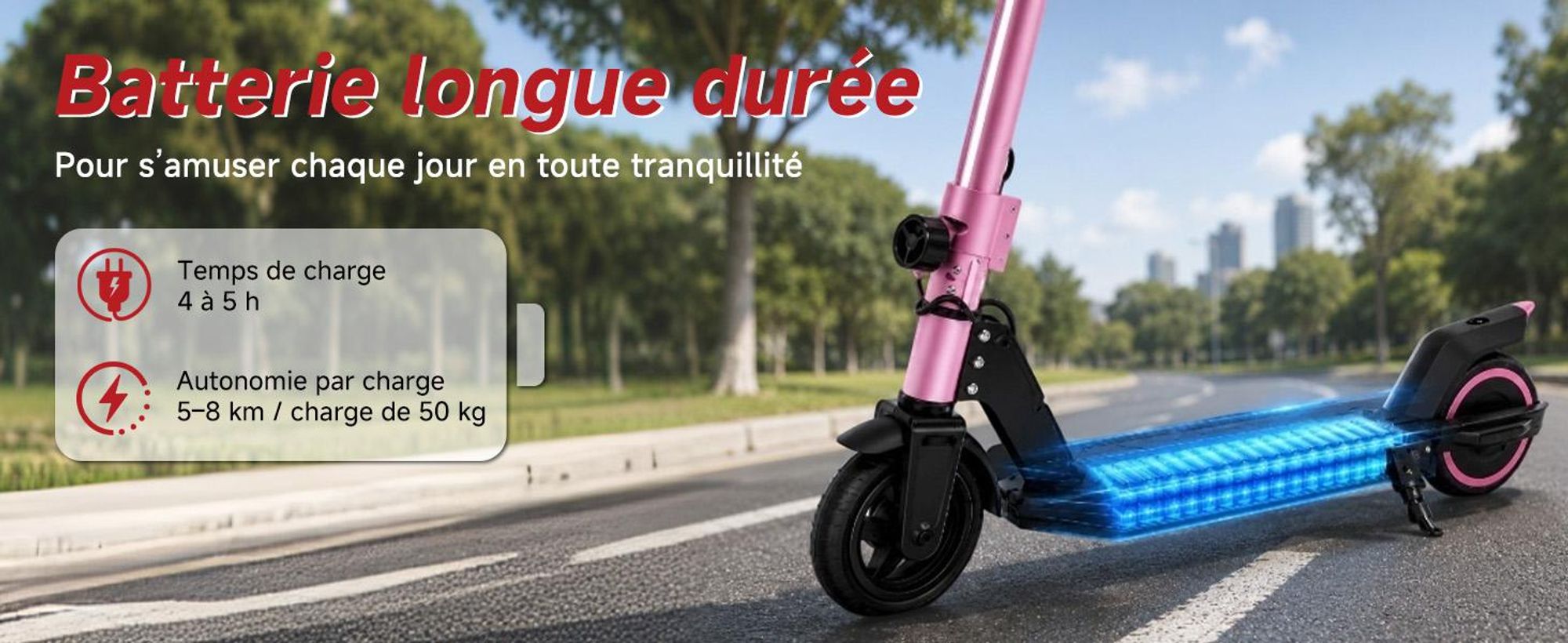 Trottinette électrique enfant 150W, E-Scooter enfant 16 km/h avec écran LED, lumières RGB, phare avant, double frein, pliable, pneus pleins 6,3 pouces