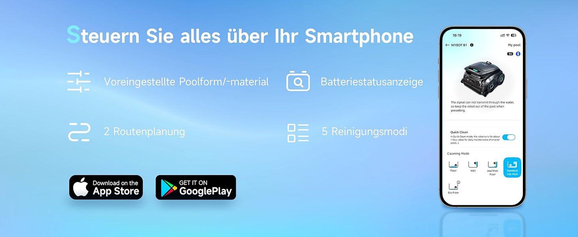 WYBOT OS600: Kabelloser Poolroboter, 6,5kg leicht, 120 Min Laufzeit, 180μm Filter, App-Steuerung