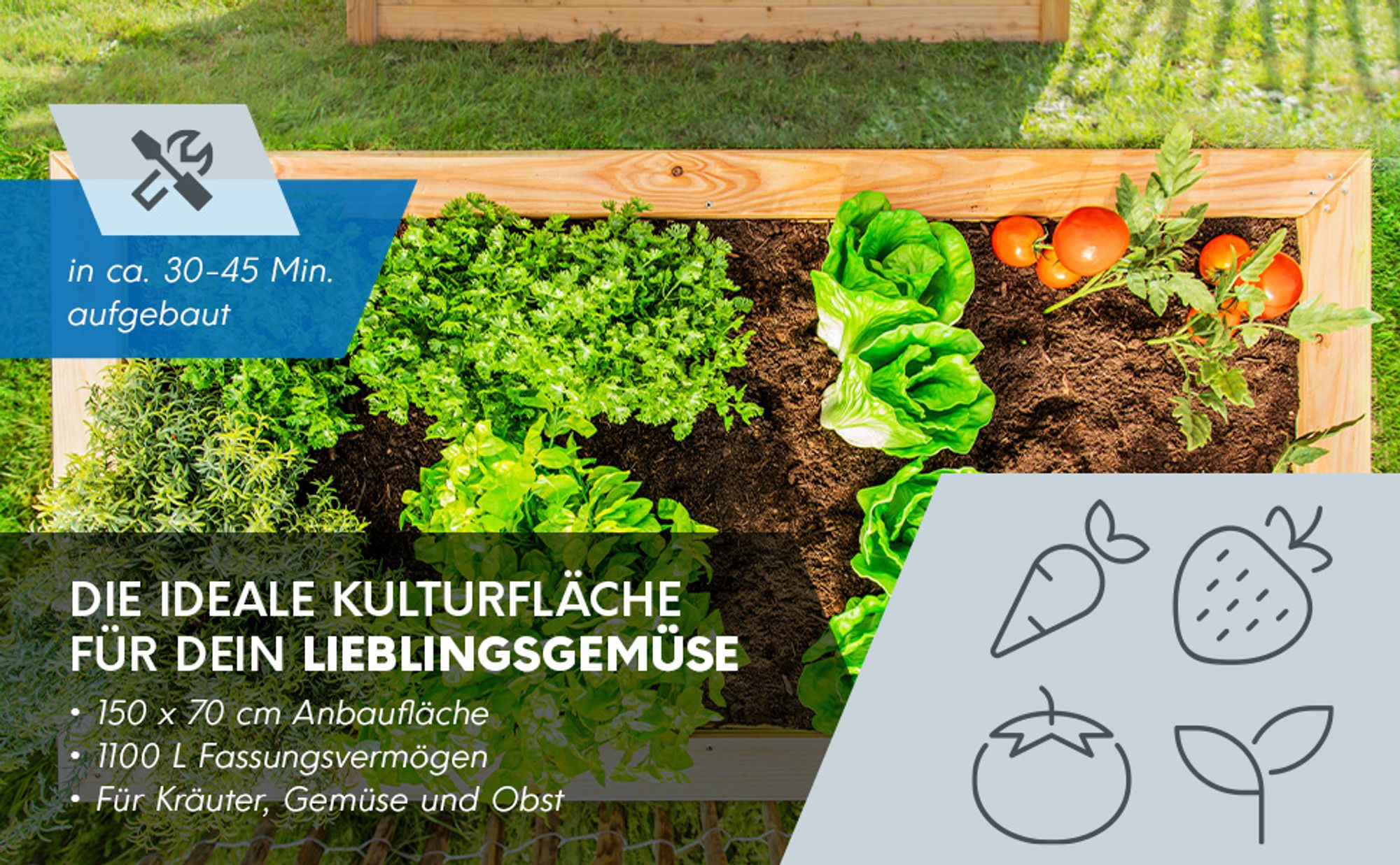 Westmann Klassik 170 Garten Hochbeet aus Holz Lärchenholz 170x90 cm