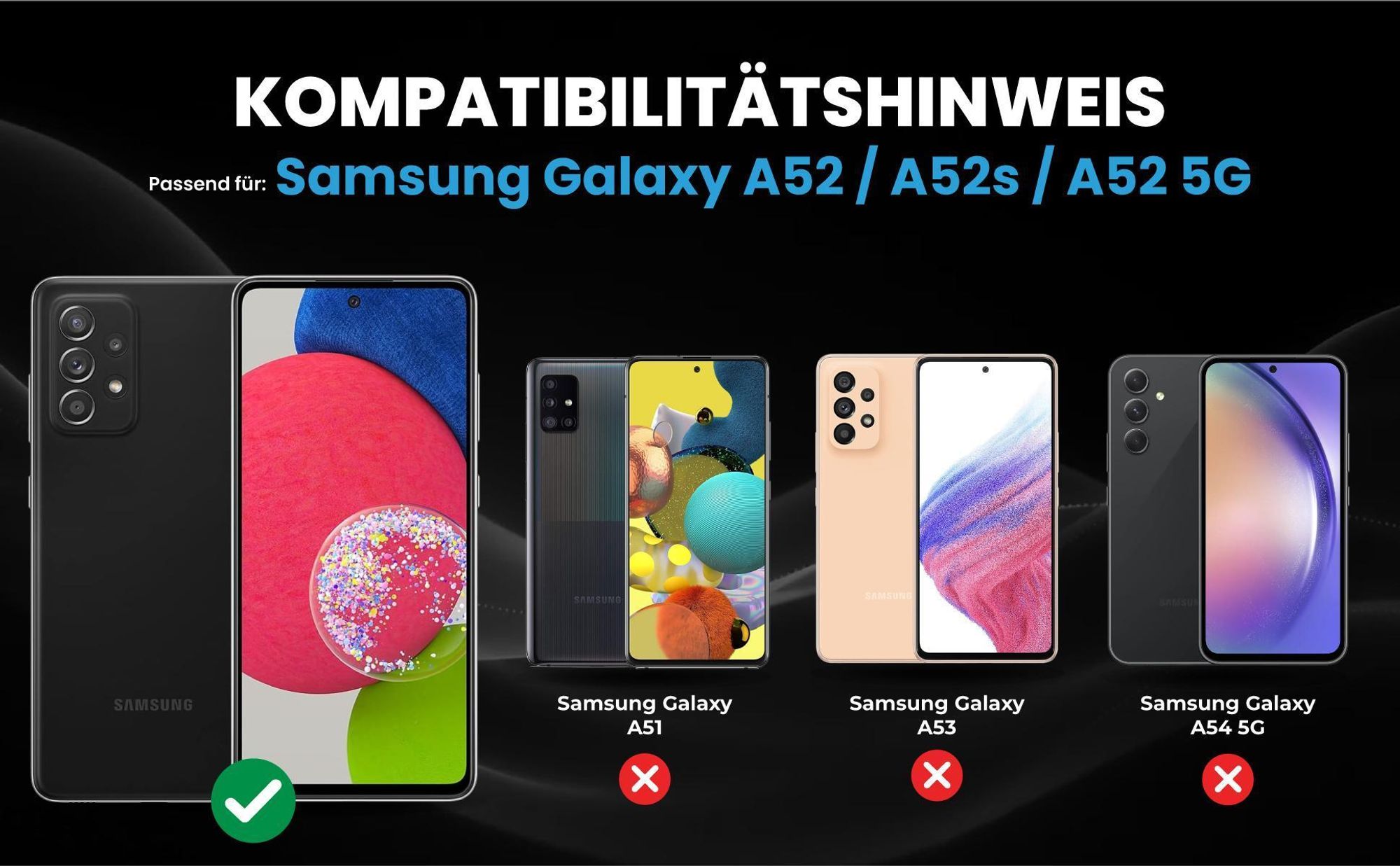Kompatibilitätshinweise Hülle für Samsung Galaxy A52 Serie