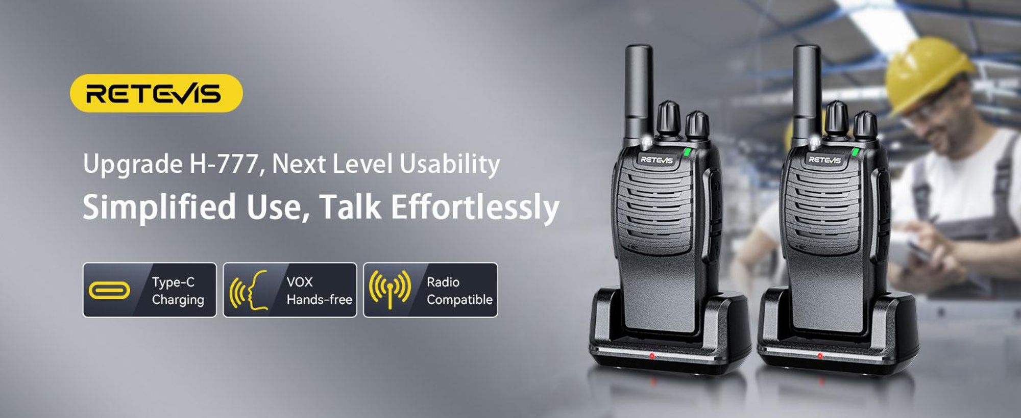 Retevis H777 Walkie Talkie, rádiová súprava PMR, s nabíjacou stanicou, Type-C, režim úspory energie, VOX, párovanie jedným tlačidlom, potlačenie šumu, na kempovanie