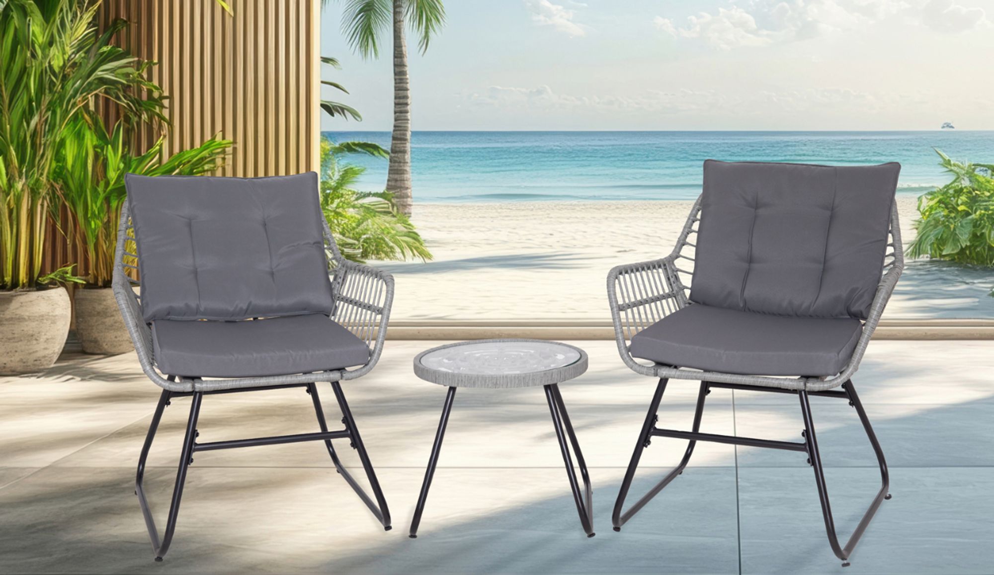 SVITA AMALFI Rattan Sitzgruppe Outdoor Gartenlounge 2 Personen Balkonset Hellgrau