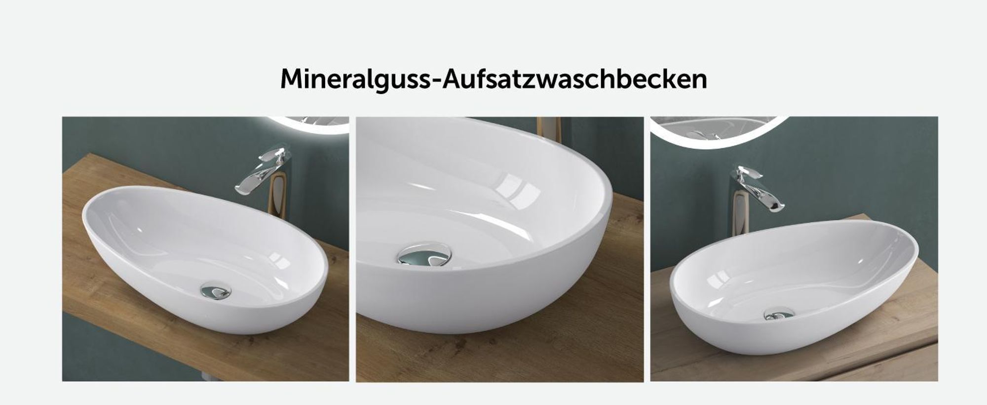 Mai & Mai Waschbecken 59,8x36x14cm oval Aufsatzwaschbecken in Weiß matt ohne Hahnloch und Überlauf Col809