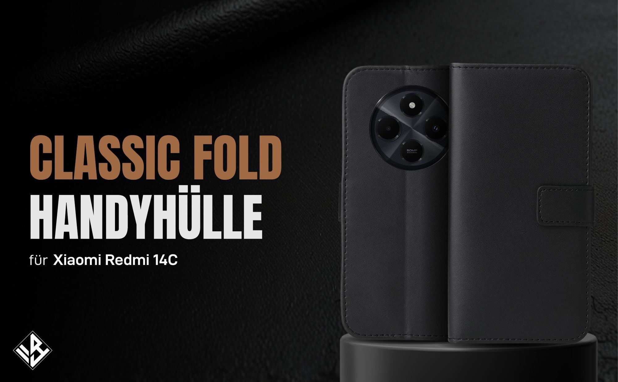 Schwarze Klapphülle für Xiaomi Redmi 14C mit Wallet-Funktion