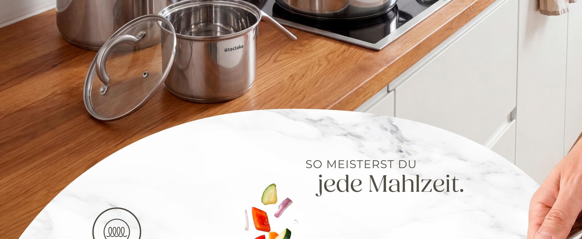 tectake® Kochtopfset Turin 15-teilig, aus Edelstahl, für Induktion geeignet integrierte Messskala in den Töpfen