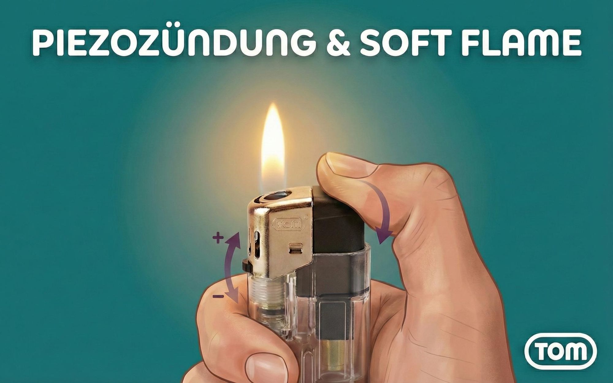 TOM Elektronik Feuerzeuge | Display | 50 Stück | Nachfüllbar | 5 Farben | Soft Flame | Elektronisch