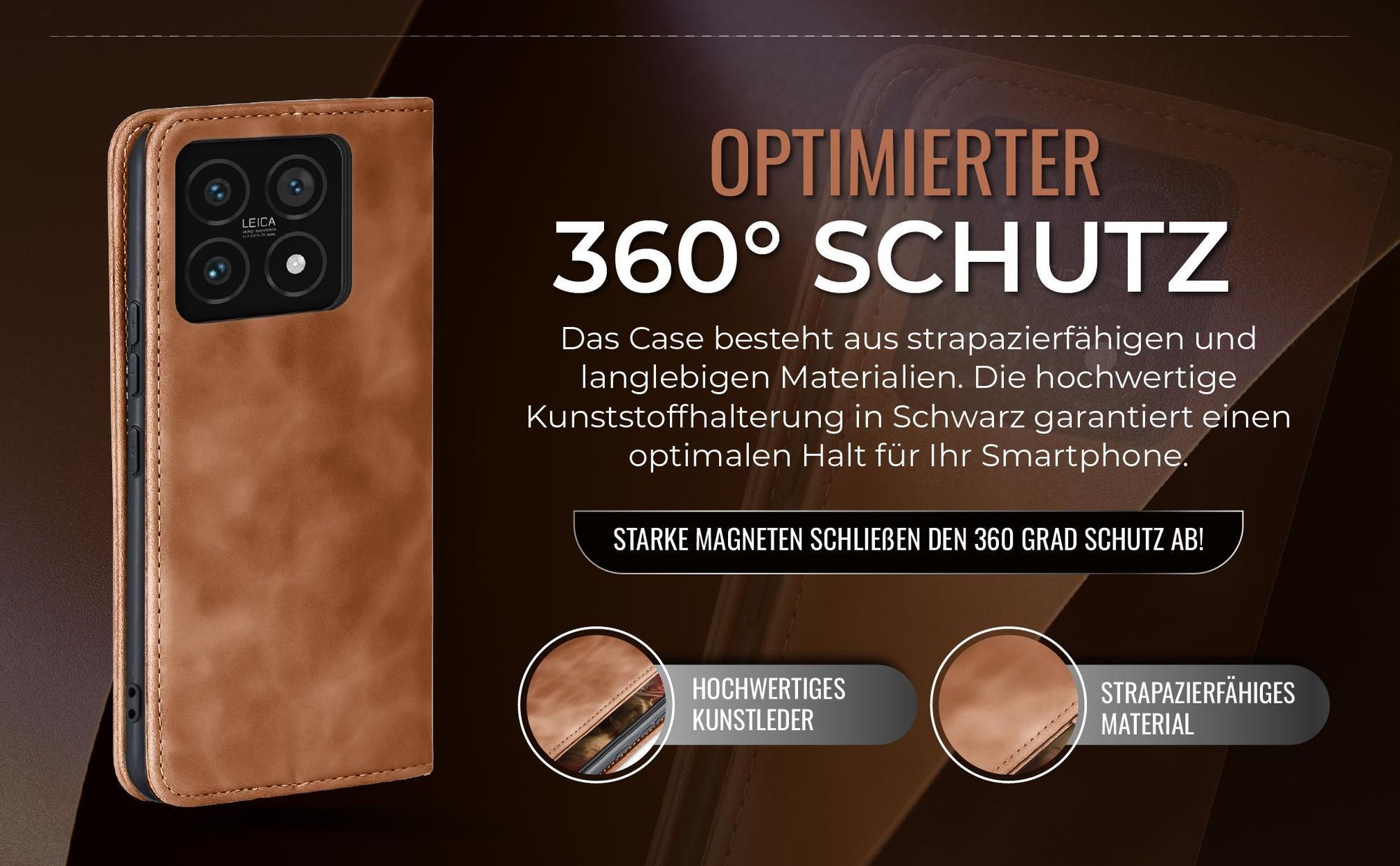Hellbraune Handyhülle für Xiaomi 14 mit 360 Grad Schutz