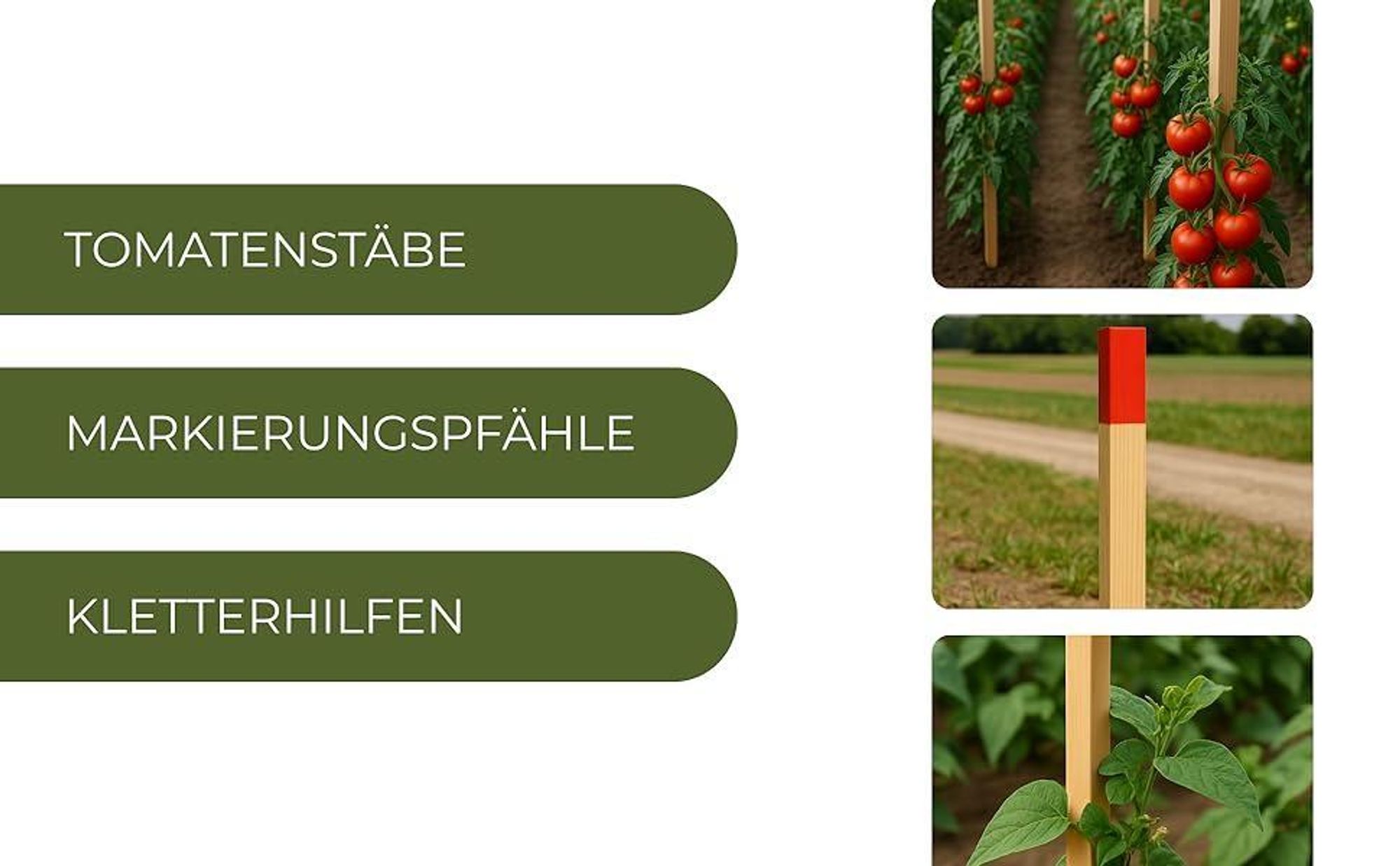 Holzpfähle Buchenholz Quadratisch 25 Stück - Längen 120 cm Holzpflöcke für Markierungen Spitze Tomatenstäbe Pflanzstäbe Tomaten Rankhilfe 25x25 mm
