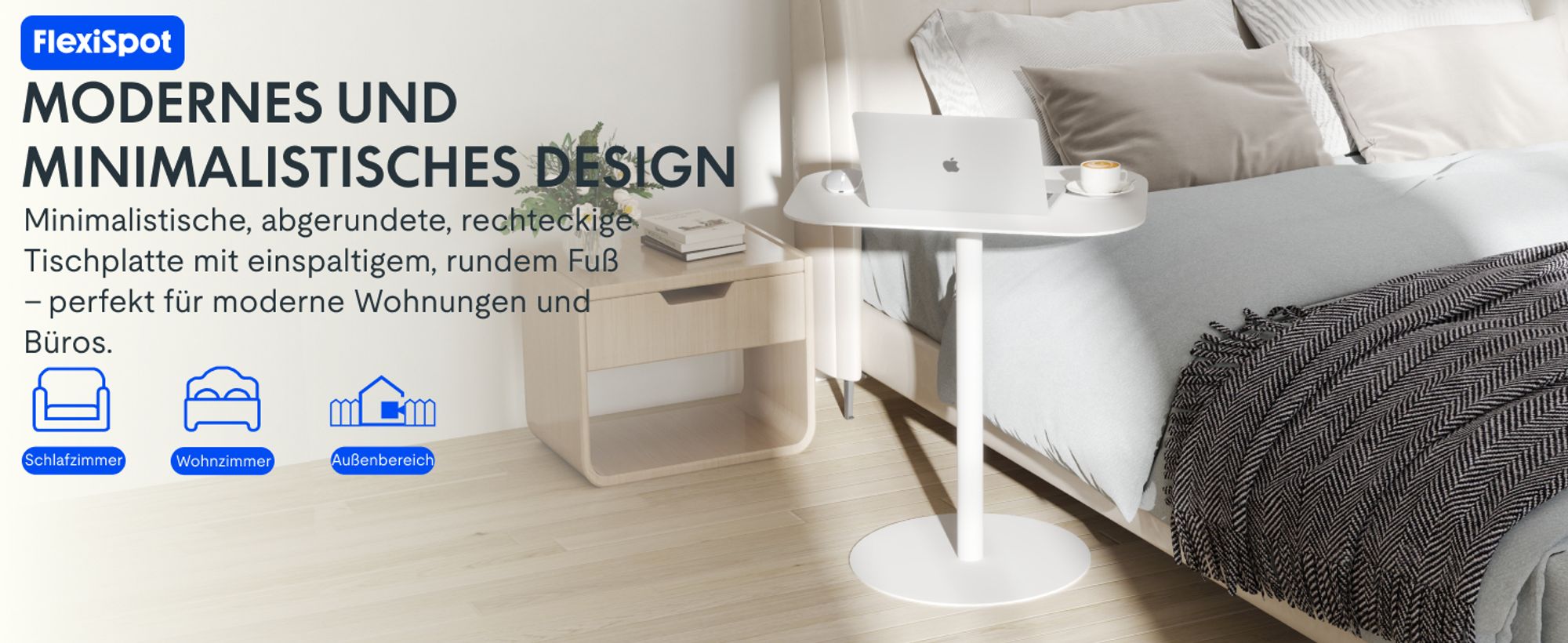 FLEXISPOT Beistelltisch für Sofa, Schlafzimmer, Wohnzimmer, Büro, Beistelltisch, Nachttisch, Couchtisch für kleine Räume, Stahl, 50x38x65cm, Weiß