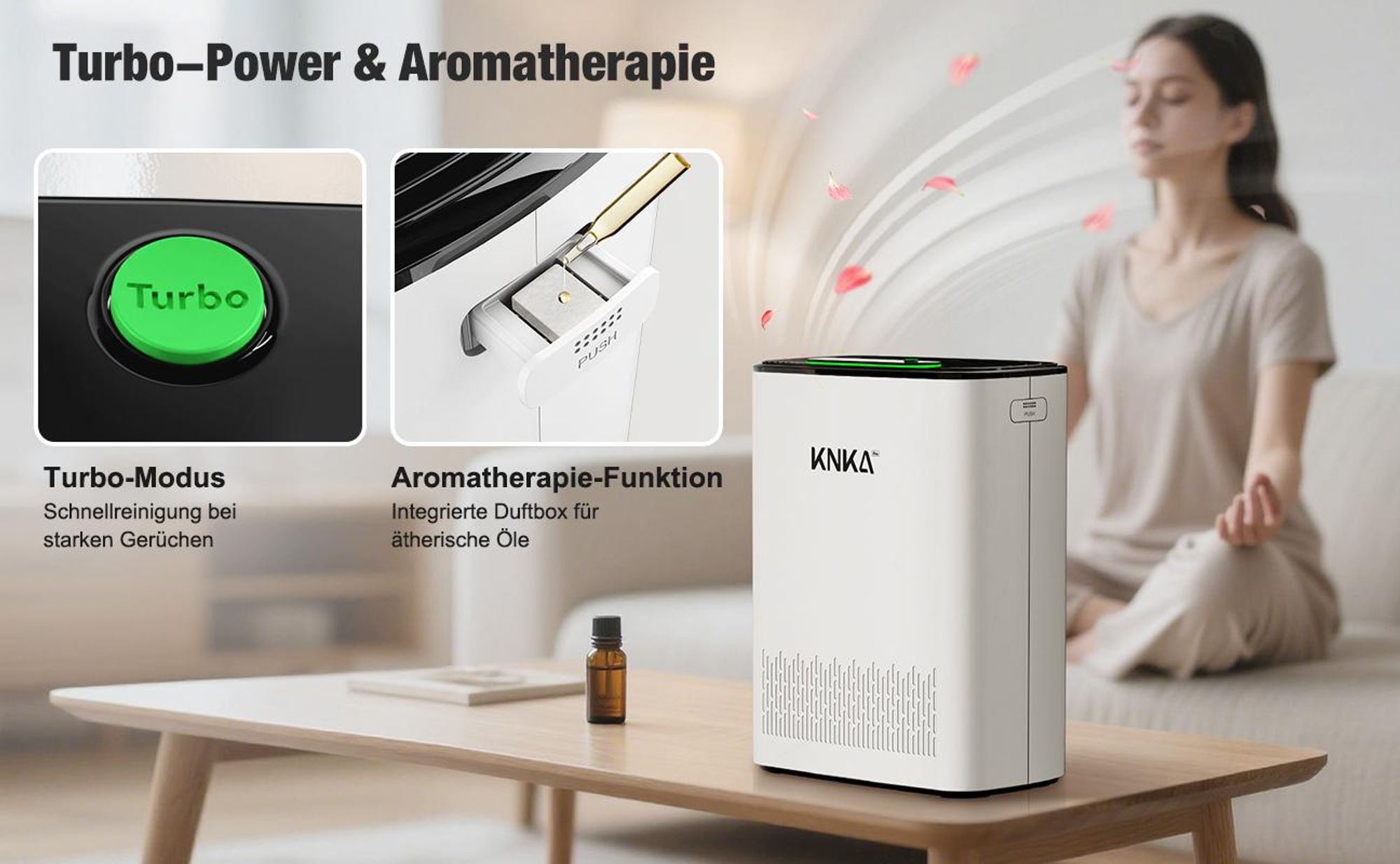 KNKA Pro Luftreiniger Allergiker für Wohnung Raucherzimmer, HEPA Luftfilter gegen Staub Pollen Tierhaare, CADR 270m³/h für 70㎡, Luftqualitäts-Feedback & Automodus, 24dB Air Purifier Timer, Weiß