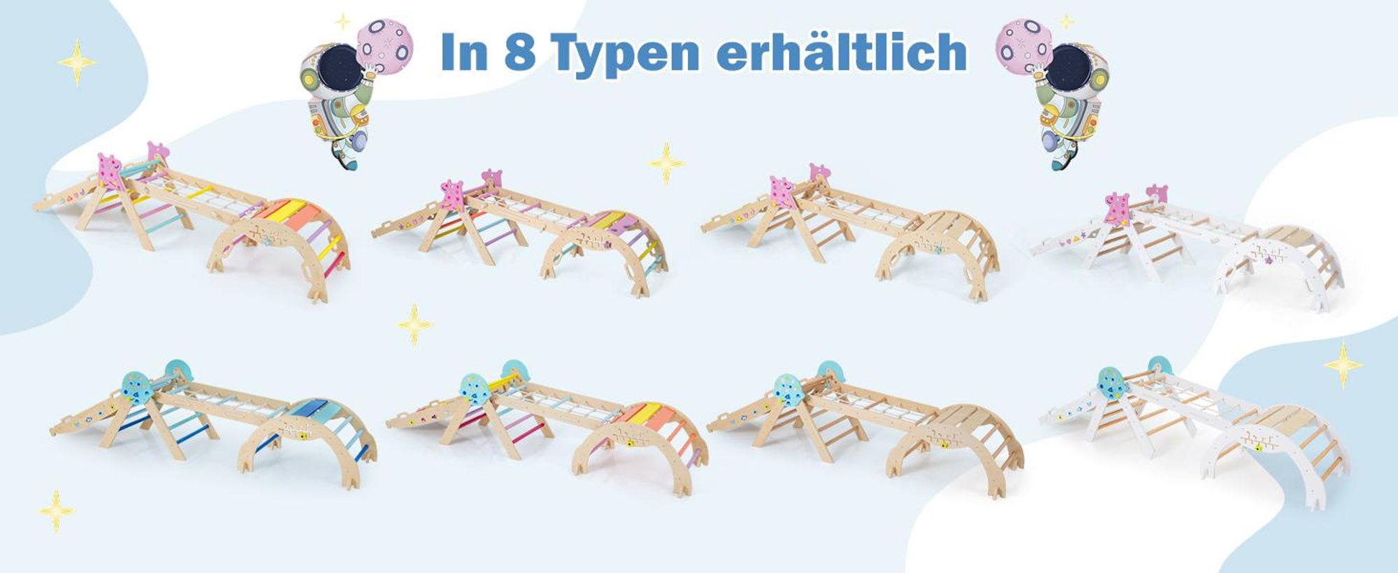 COSTWAY Klettergerüst Indoor 4er Set, klappabre Kletterdreieck mit Rutsche, Kletterbogen, Netz, doppelseitige Rampe, Baustein Set&2 Autos für Kinder3+