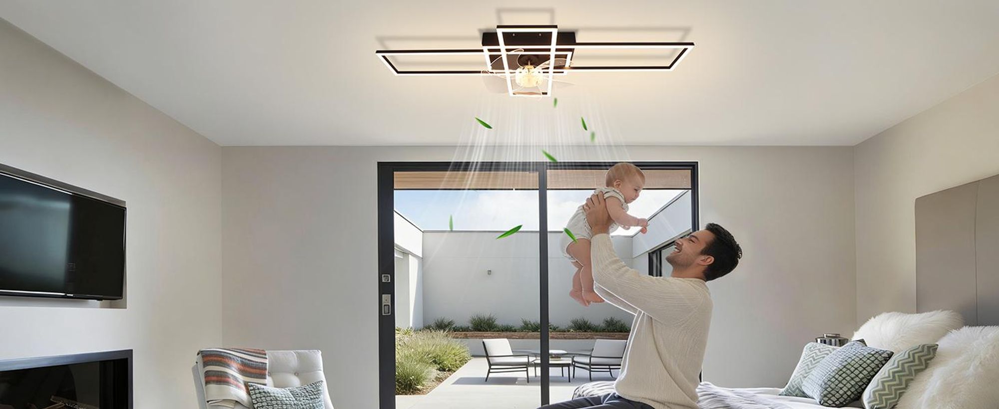 ZMH Ventilateur de plafond 94 cm avec éclairage, 6 vitesses, LED, intensité réglable, télécommande et minuterie, pour le salon