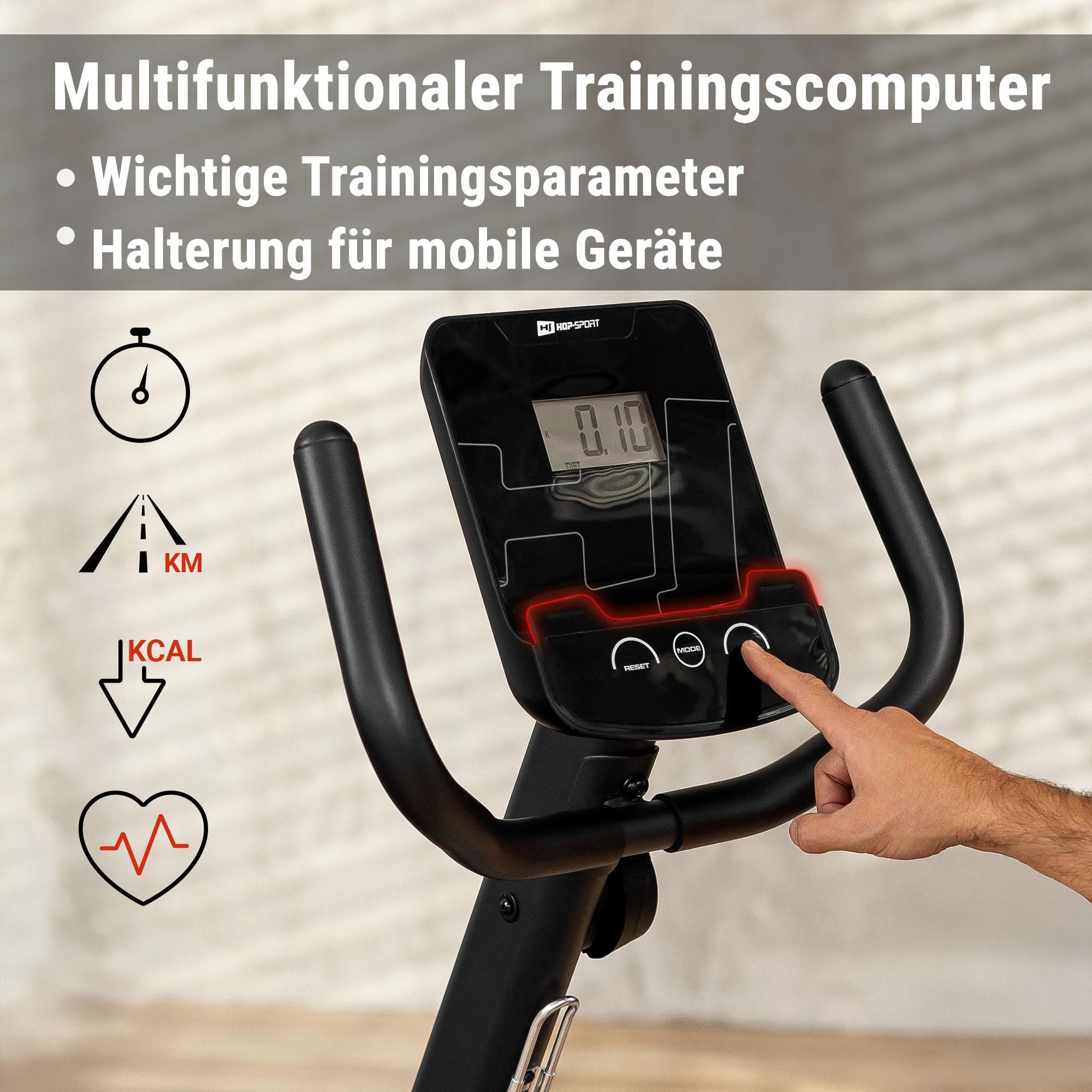Hop-Sport Liegeergometer HS-060L - Liegeheimtrainer mit Handpulssensoren, 15 kg Schwungmasse, 8  Widerstandsstufen - Sitzergometer für Senioren max. Benutzergewicht 130 kg rot