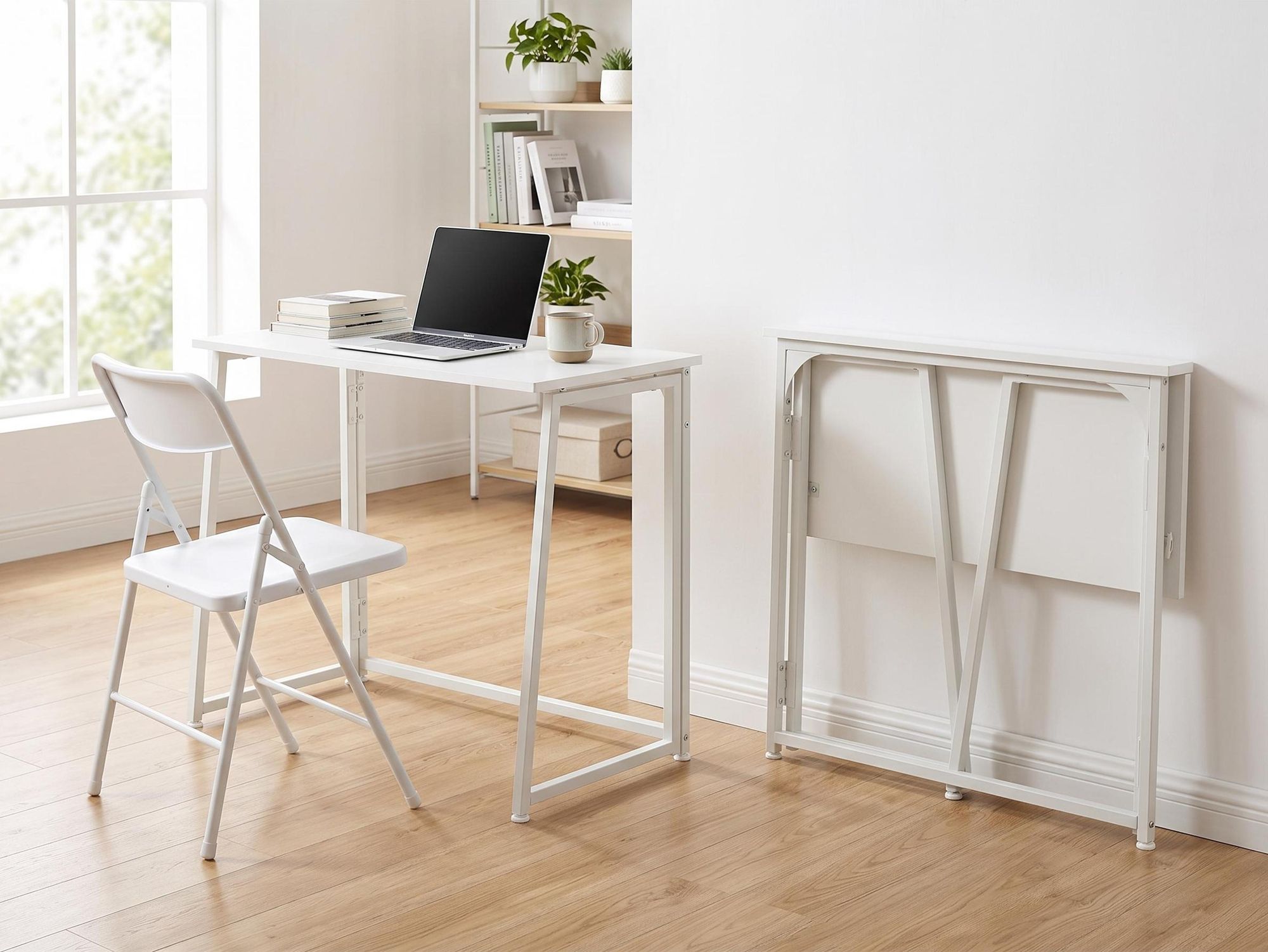 Meubles Cosy Skandinavischer Klappschreibtisch / Computertisch mit 4 Rollen Wei?es Holz und wei?es Metall - ASCOLI