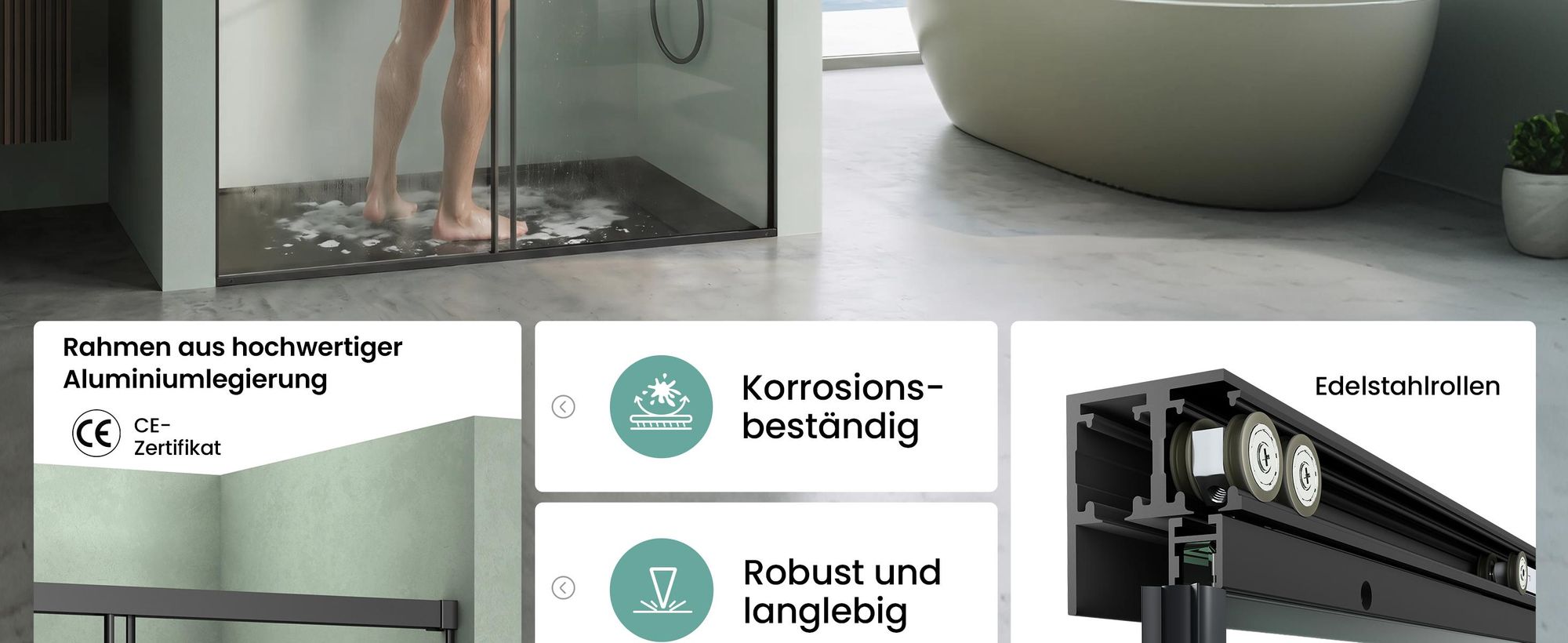 Mai & Mai Duschtür Nischentür dusche mit Doppelschiebetür 140x195cm Schwarz