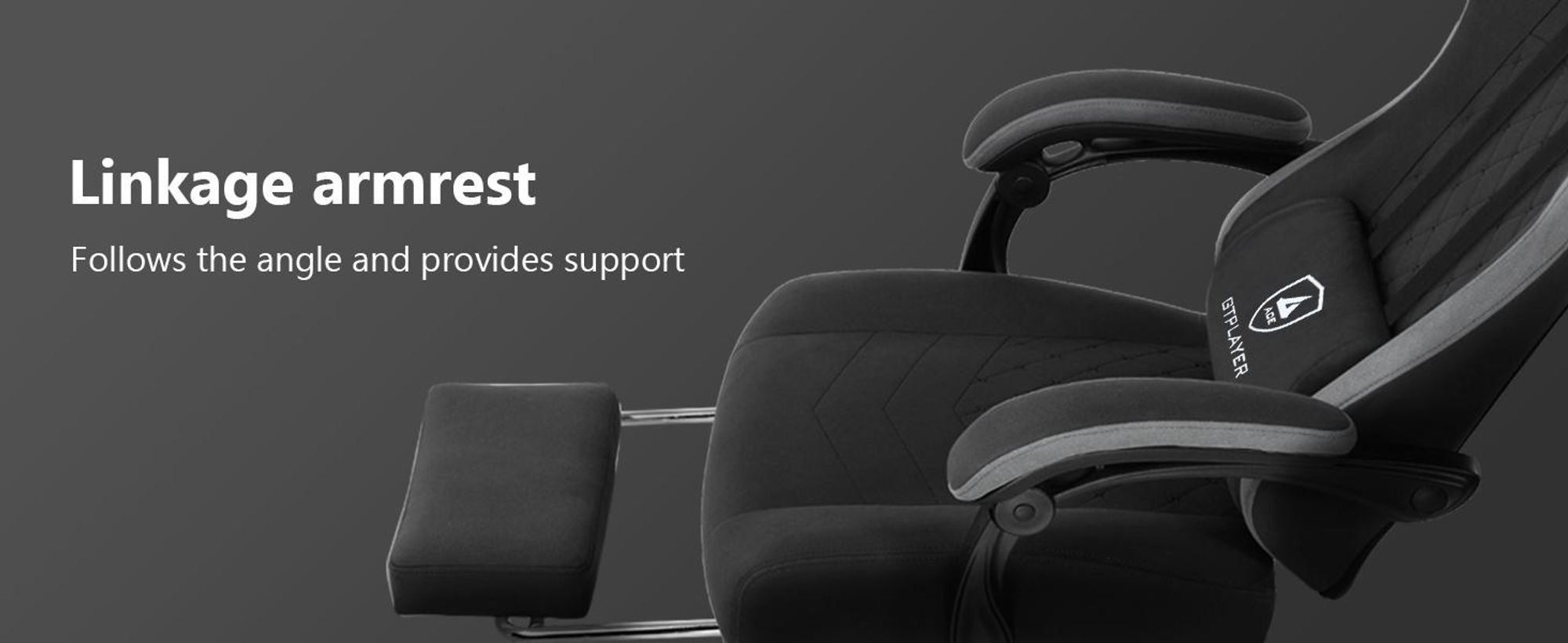 GTPLAYER Gaming stoel, ergonomische gaming fauteuil, bureaustoel, PC-gaming stoel, race stoel met stoffen bekleding, vering in de zitting met voetsteun, zwart