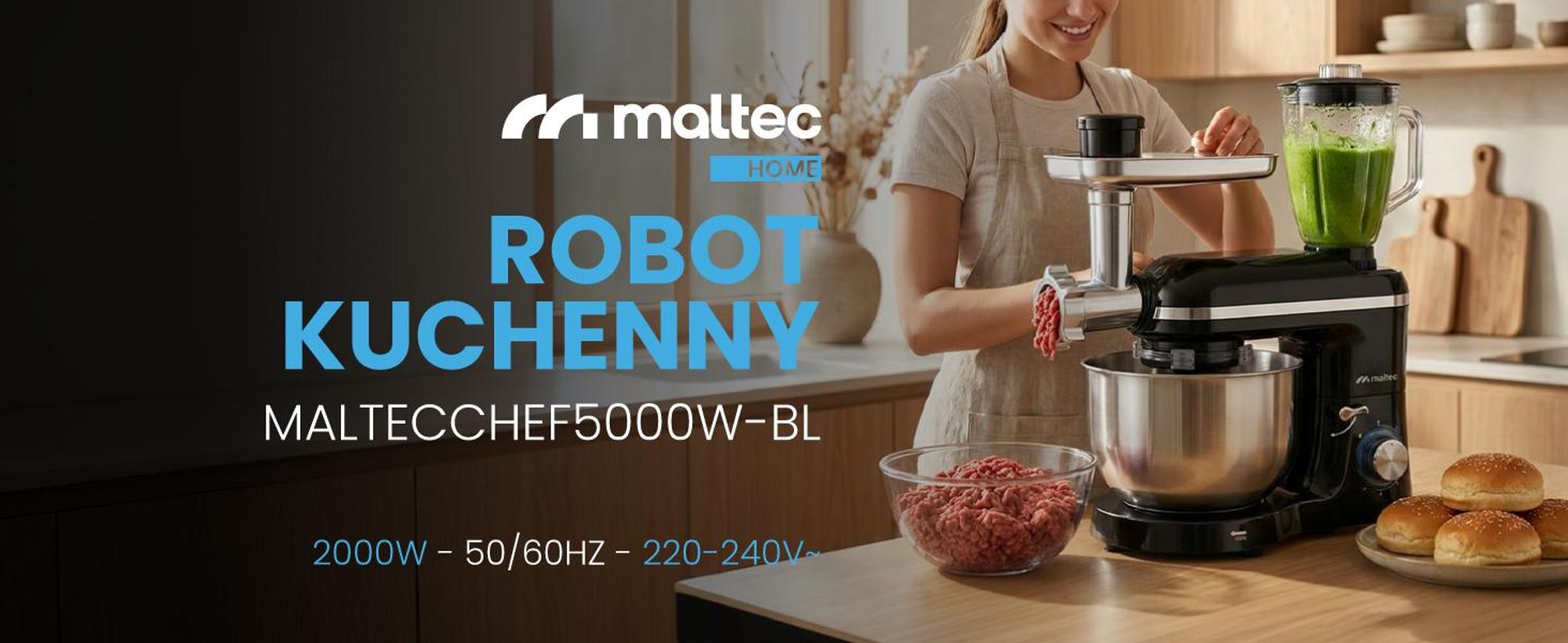 Wielofunkcyjny robot kuchenny z maszynką do mięsa, ubijaniem, miksowaniem i wyrabianiem ciasta