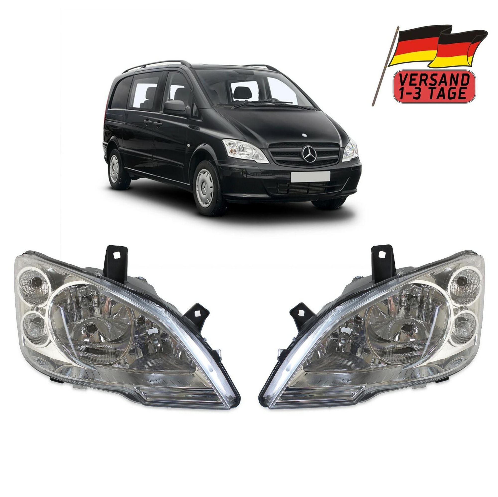 Satz Scheinwerfer Für Mercedes Vito Viano 2010-15 Mit Stellmotor Links + Rechts