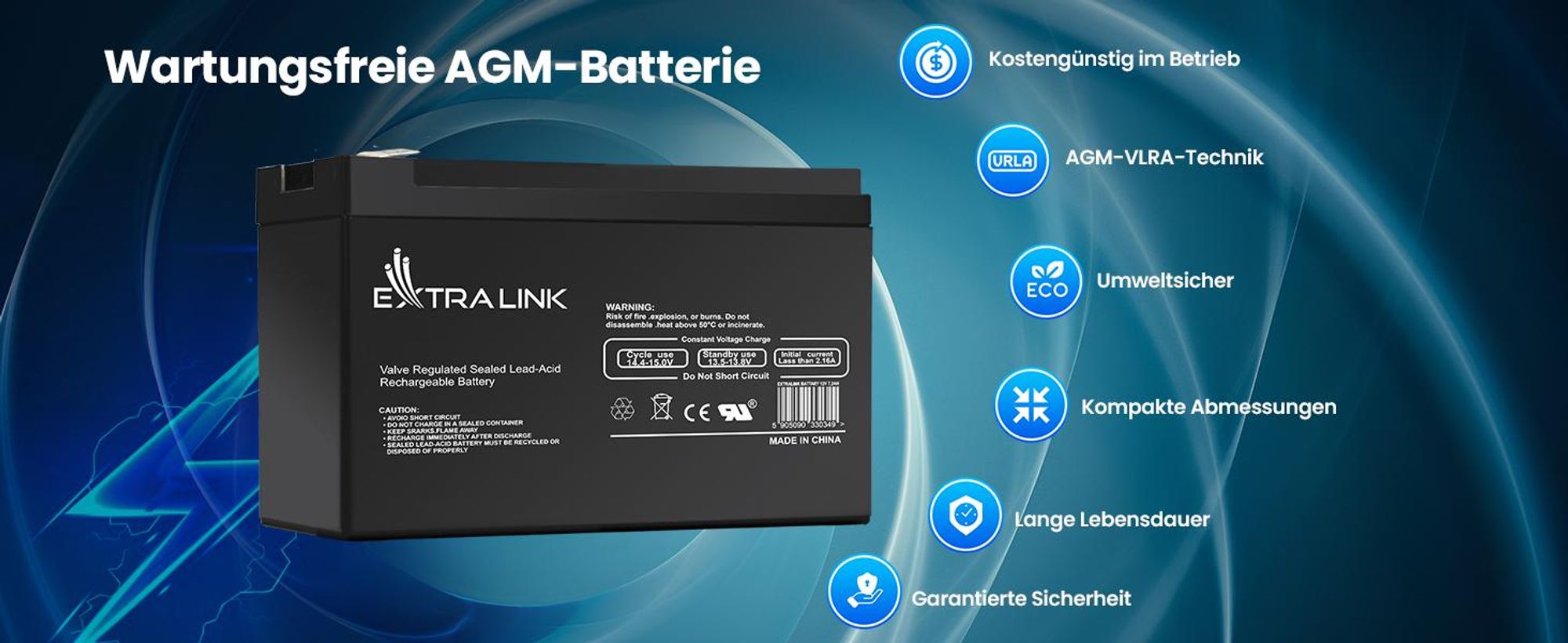 Extralink AGM 12V 40Ah Akku Batterie Elektronik Wartungsfrei Ideal für Camping, Wohnmobil & Batterie Solaranlagen
