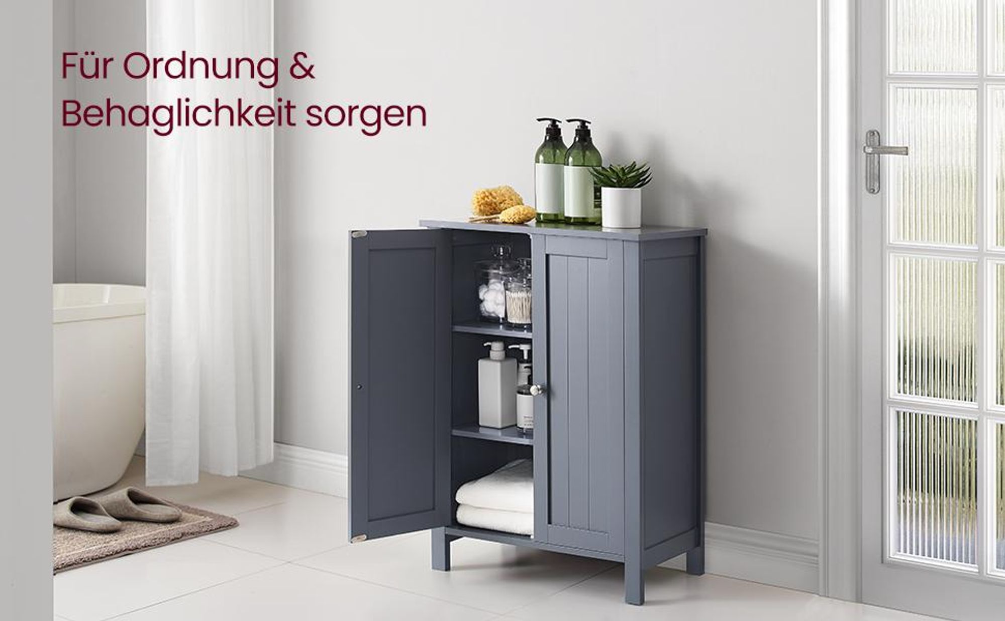 VASAGLE Badschrank doppeltürig 80 x 60 x 30 cm aus MDF mit 2 verstellbare Einlegeböden Schuhschrank Badezimmerschrank grau BCB60GY