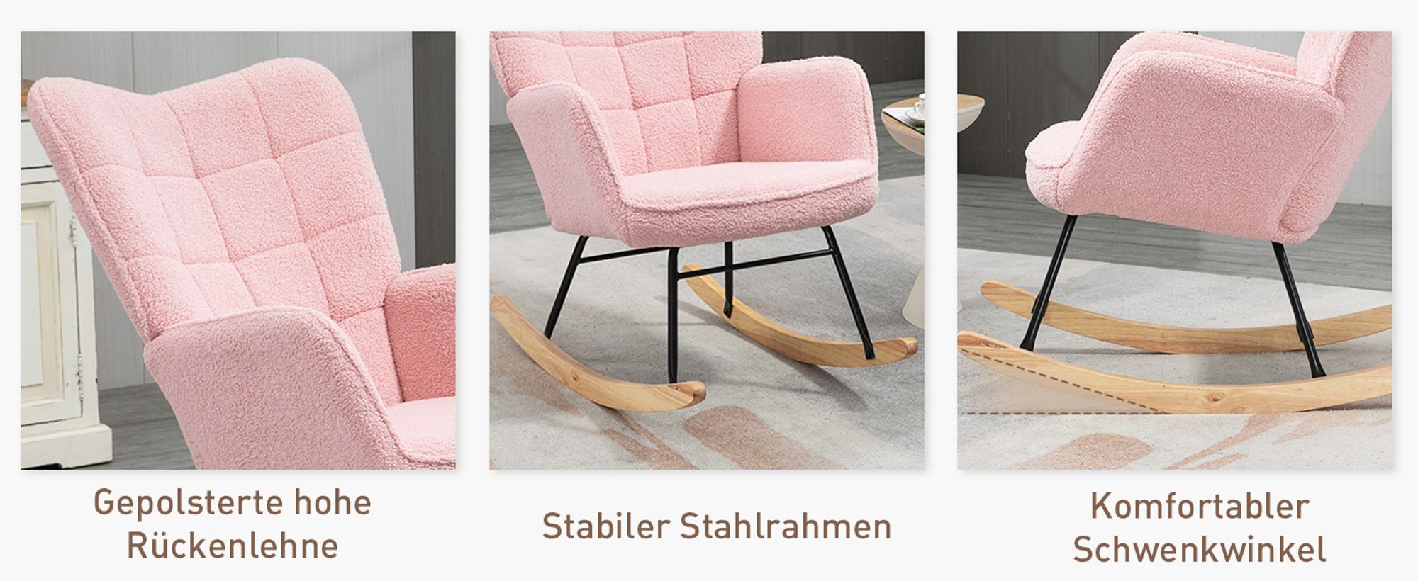 HOMCOM Schaukelstuhl Sessel Relaxsessel bis 120 kg, Polyester, Rosa