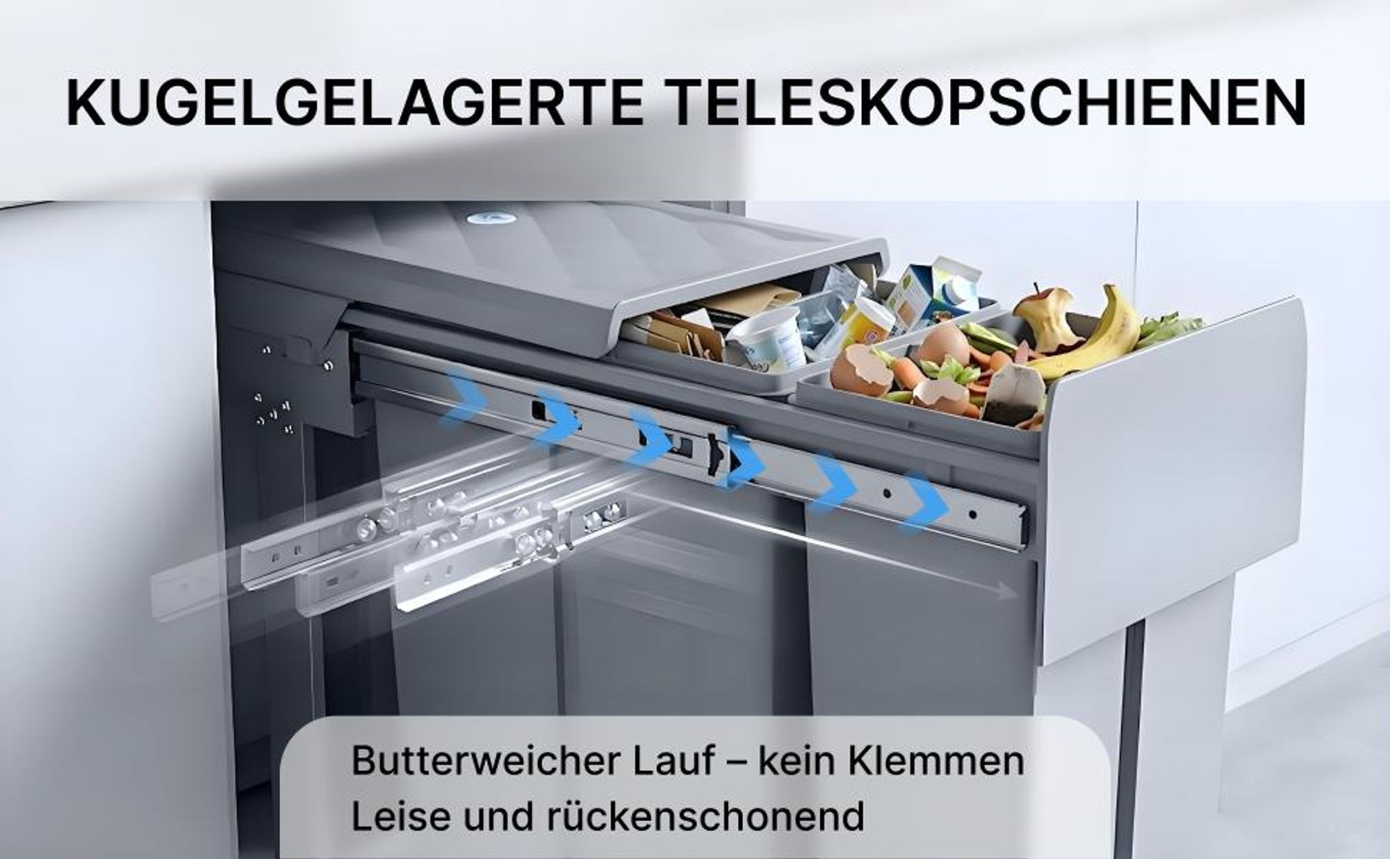 MinteLiv Einbaumülleimer 20L+10L Mülltrennsystem Ausziehbar, Stahlrahmen, 48x33,5x42cm