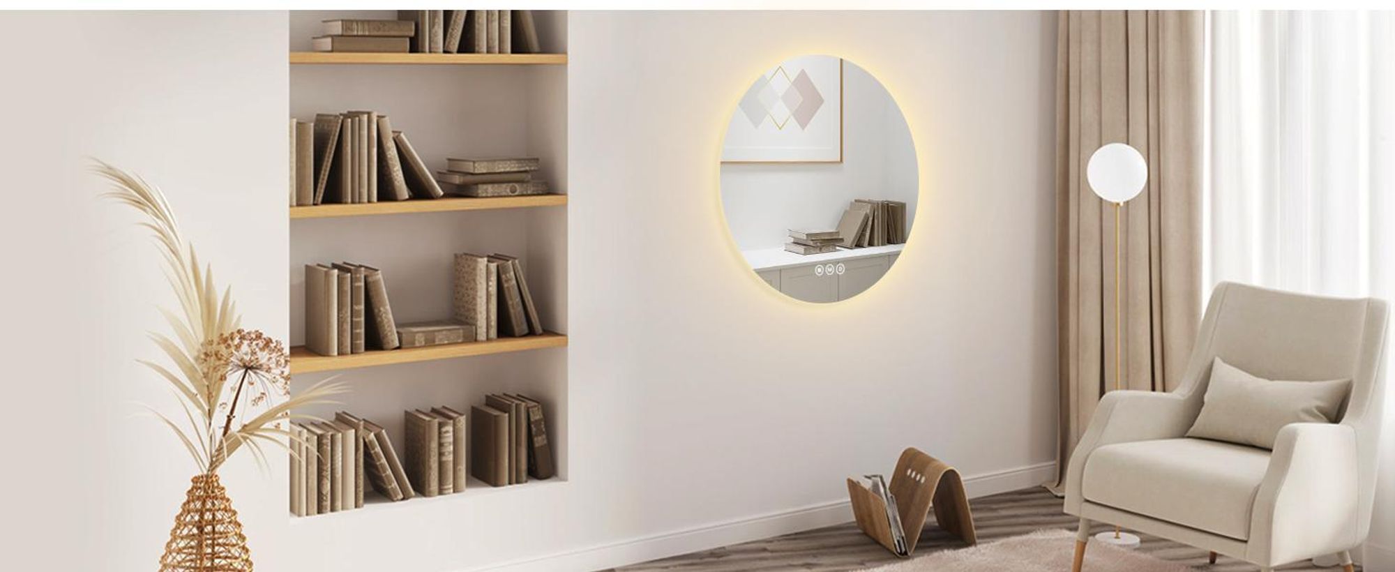 EMKE LED Badspiegel Rund 50 cm mit beschlagfrei Badezimmerspiegel 3 Lichtfarbe Badspiegel dimmbar LED Spiegel mit Touchschalter