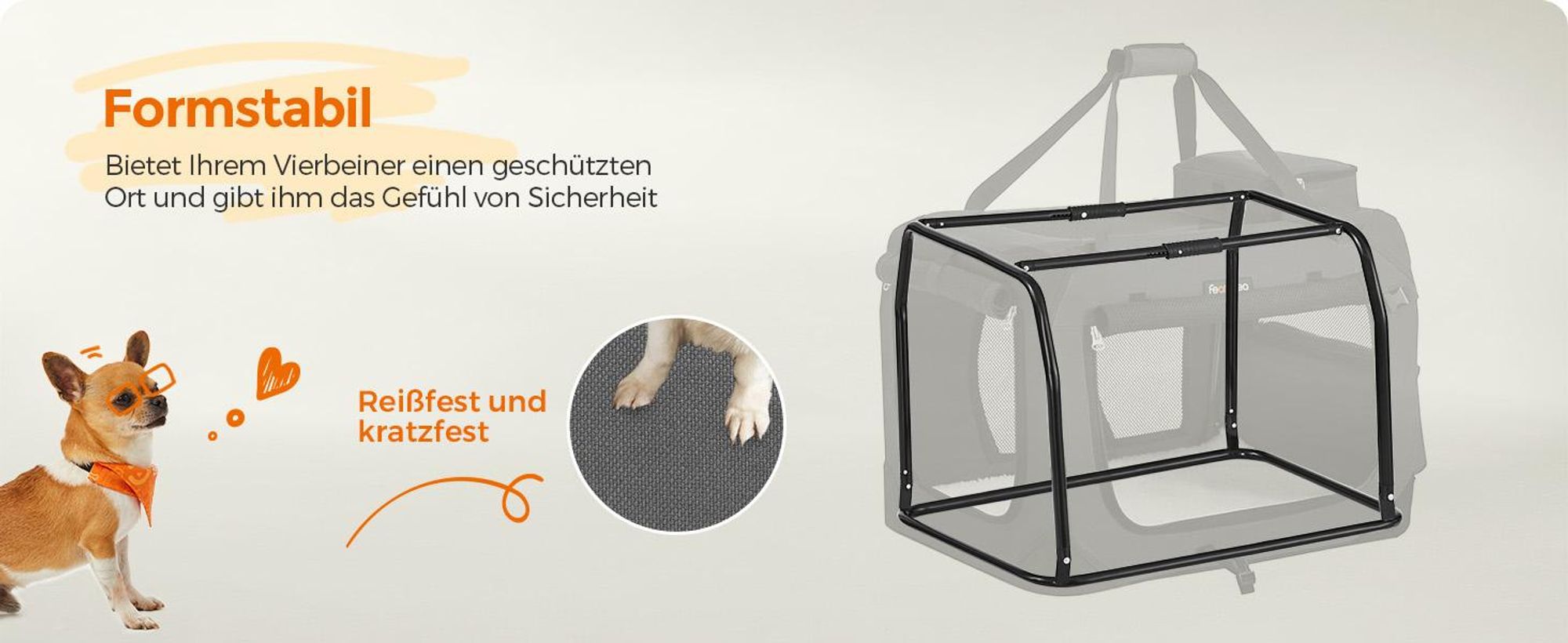 Feandrea L Transportbox faltbar Oxford-Gewebe,Netzstoff,atmungsaktiv,Grau
