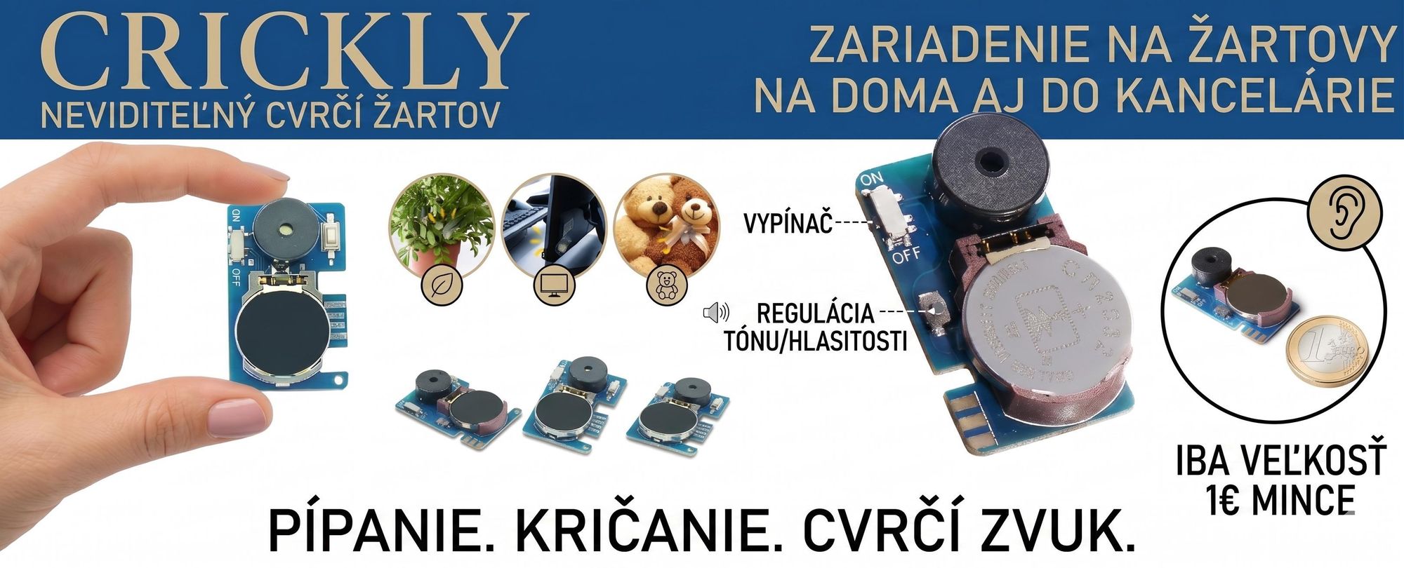 Ultra malý prístroj na vydávanie zvukov cvrčkov, žartovný pípací prístroj – CRICKLY