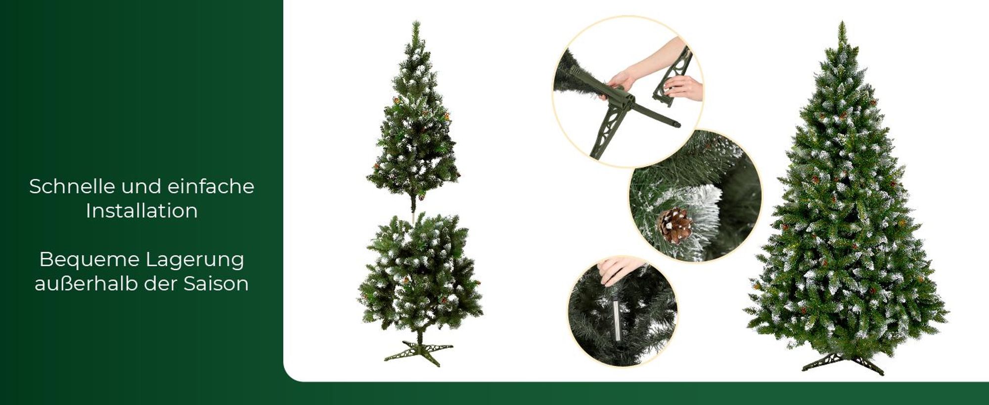 KADAX künstlicher Weihnachtsbaum 180 cm mit Raureif und Zapfen, grün Tannenbaum mit 391 Zweigen
