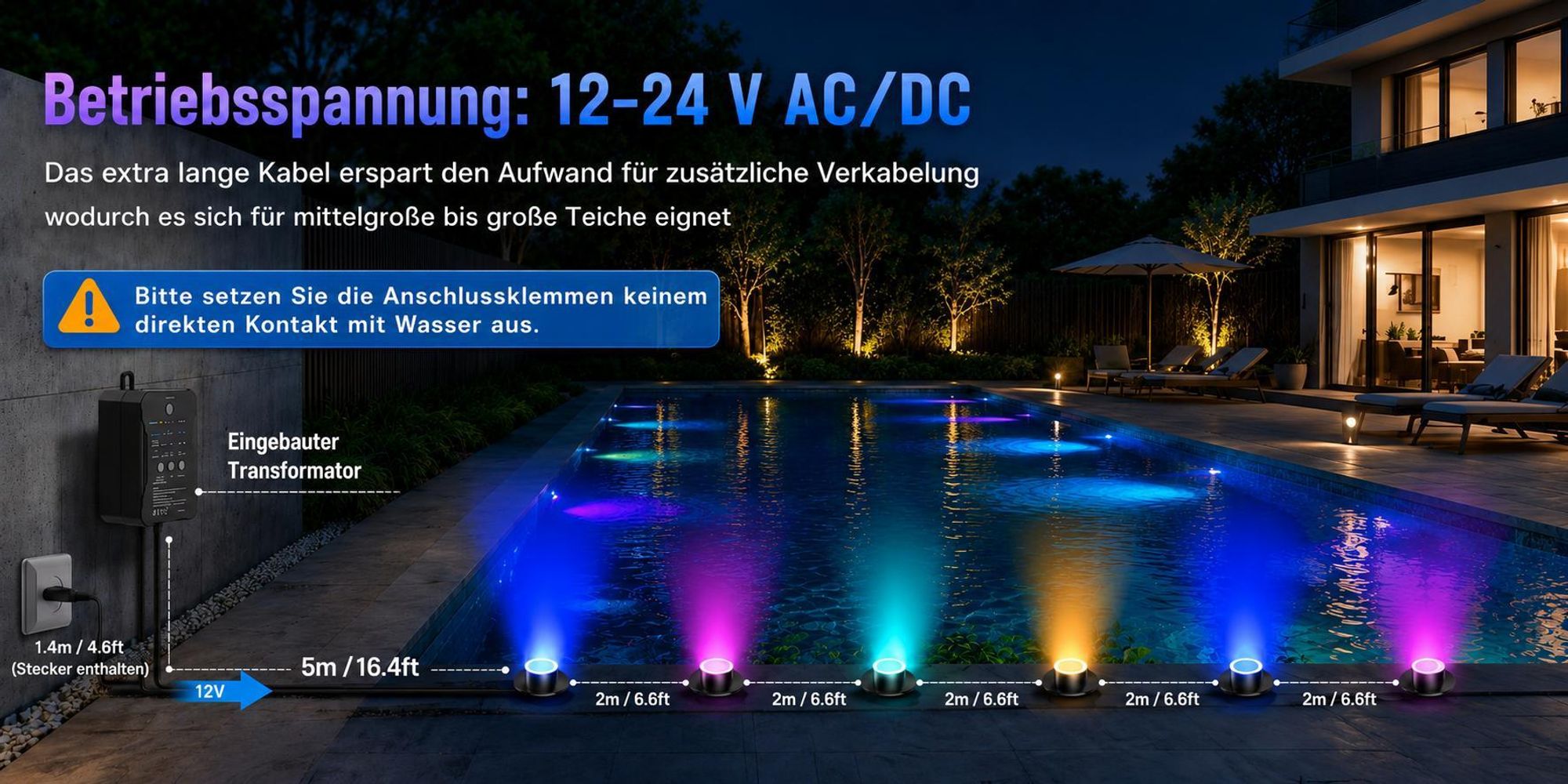 6er set LED RGB Poolbeleuchtung mit 14 Farben, Unterwasserstrahler mit Lichtsensor, 5 Helligkeitsstufen Teichbeleuchtung mit Fernbedienung und Timer