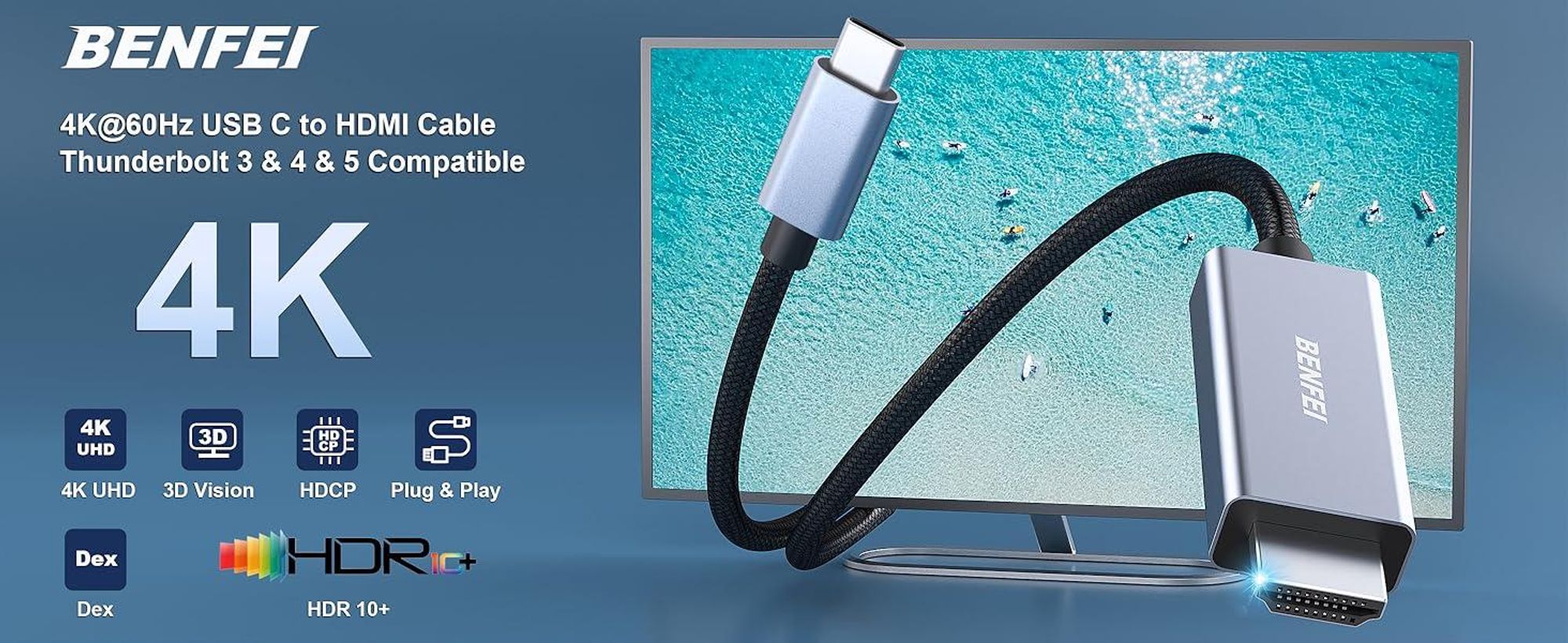 BENFEI HDMI-Kabel USB C auf HDMI Kabel 1.8m 4K 60Hz Aluminium Gehäuse