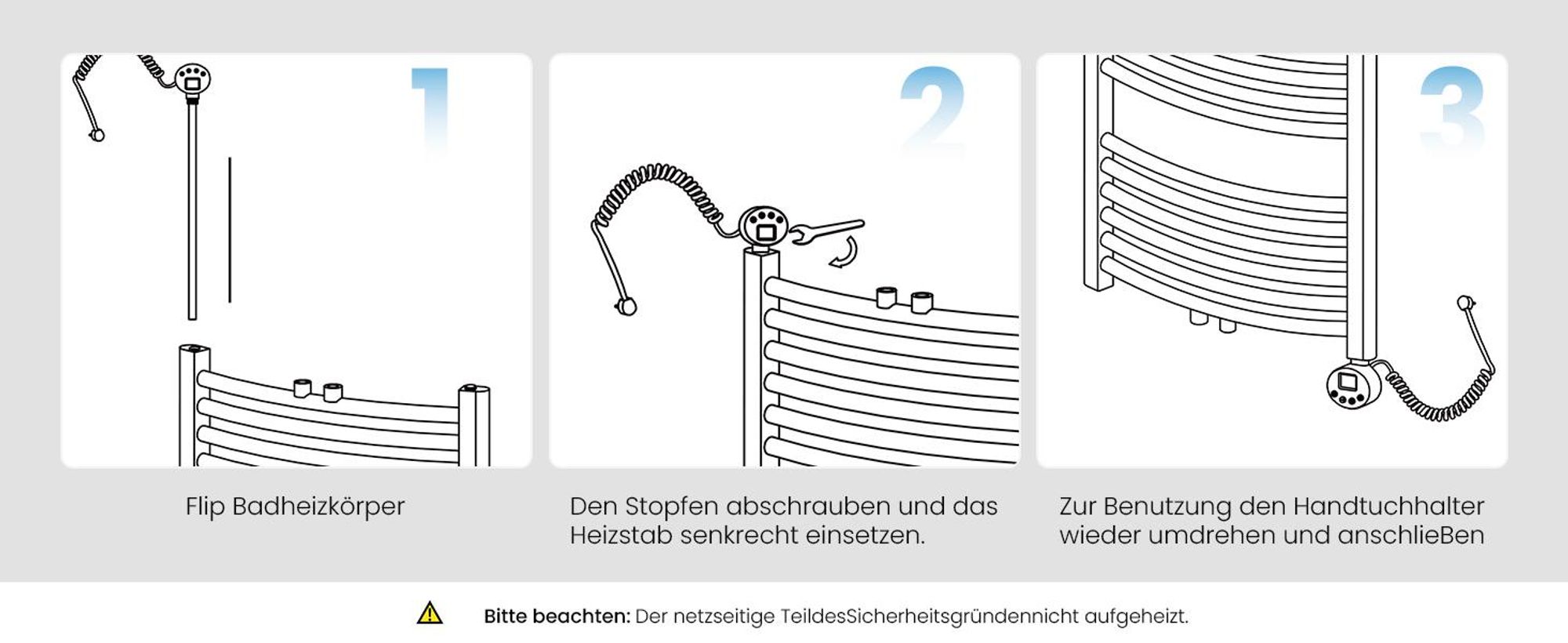 Heilmetz Smart WLAN Heizstab 300W für Badheizkörper, G 1/2" Standardgewinde, App & Sprachsteuerung (Tuya/Alexa), IPX4