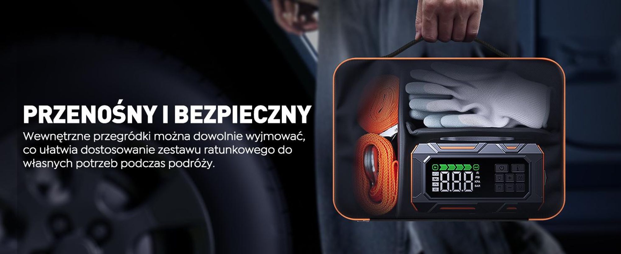 Powerbank Buture do rozruchu silnika, prąd szczytowy 6000 A, 26800 mAh, powerbank do rozruchu silnika samochodowego, zasilacz rozruchowy trzy w jednym