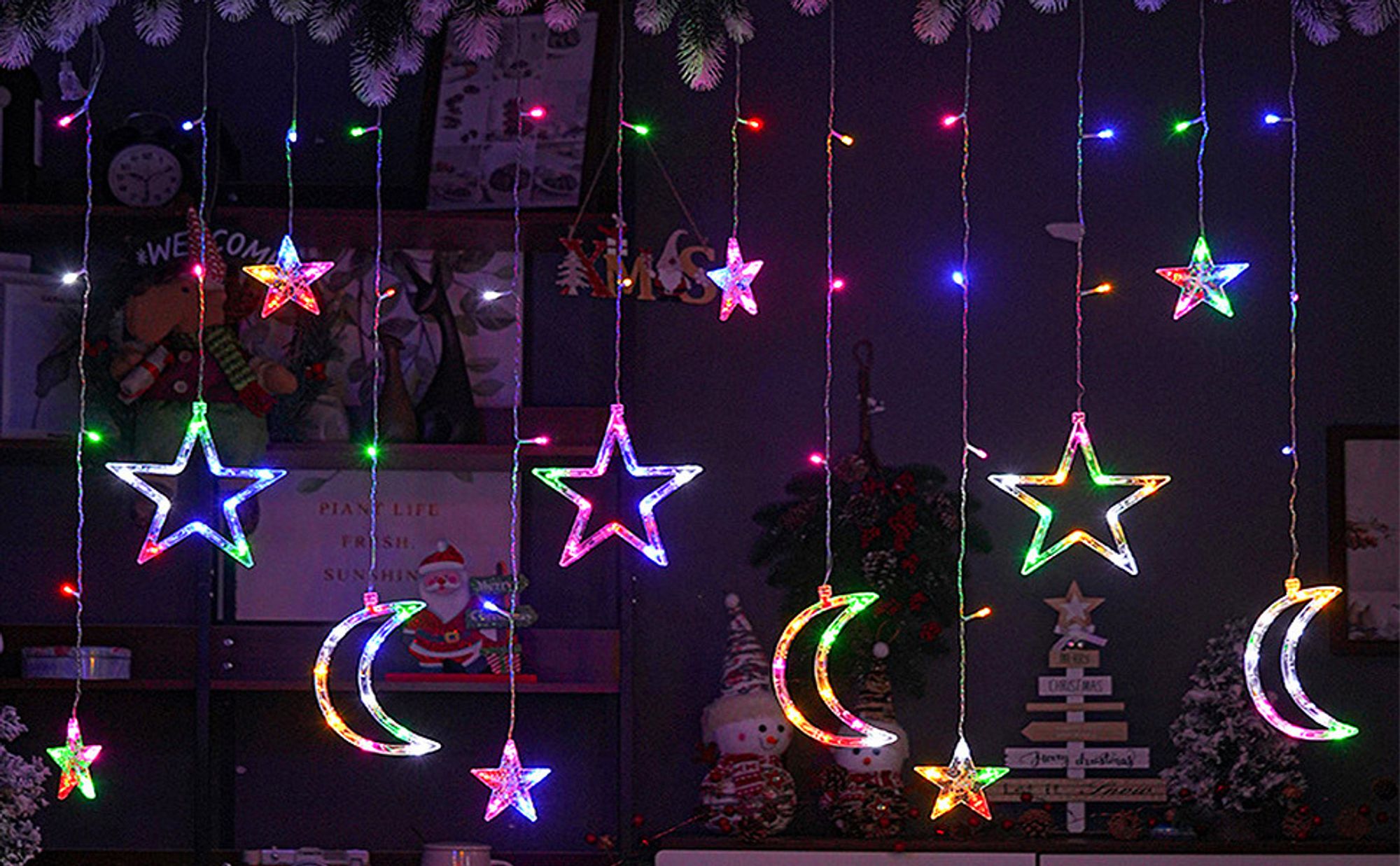 LED Sterne Monde Lichtervorhang Lichterkette 8 Beleuchtungsmodi Innen Party Fenster Garten Hochzeit Weihnachten Deko, Bunt