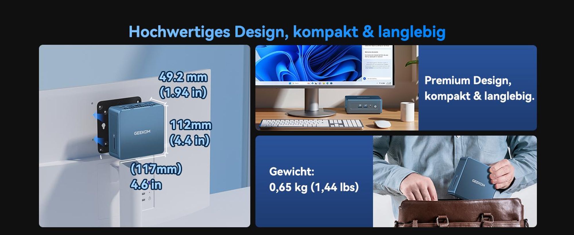 GEEKOM IT13 Mini PC, Intel i5-13600H, 16GB RAM & 1TB SSD, aufrüstbar, 4 Displays bis 8K, 2× USB4, IceBlast-Kühlung, vorinstalliertes System, für Büro