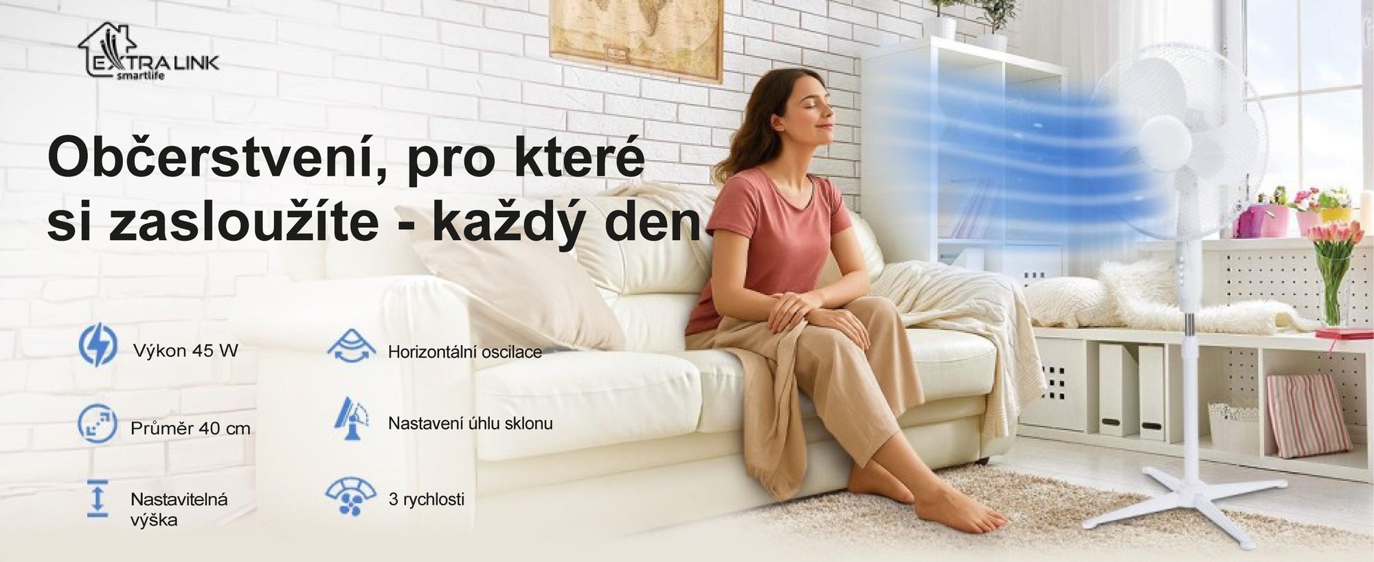 Stojanový ventilátor, větrný stroj, 3 rychlostní stupně, automatická oscilace